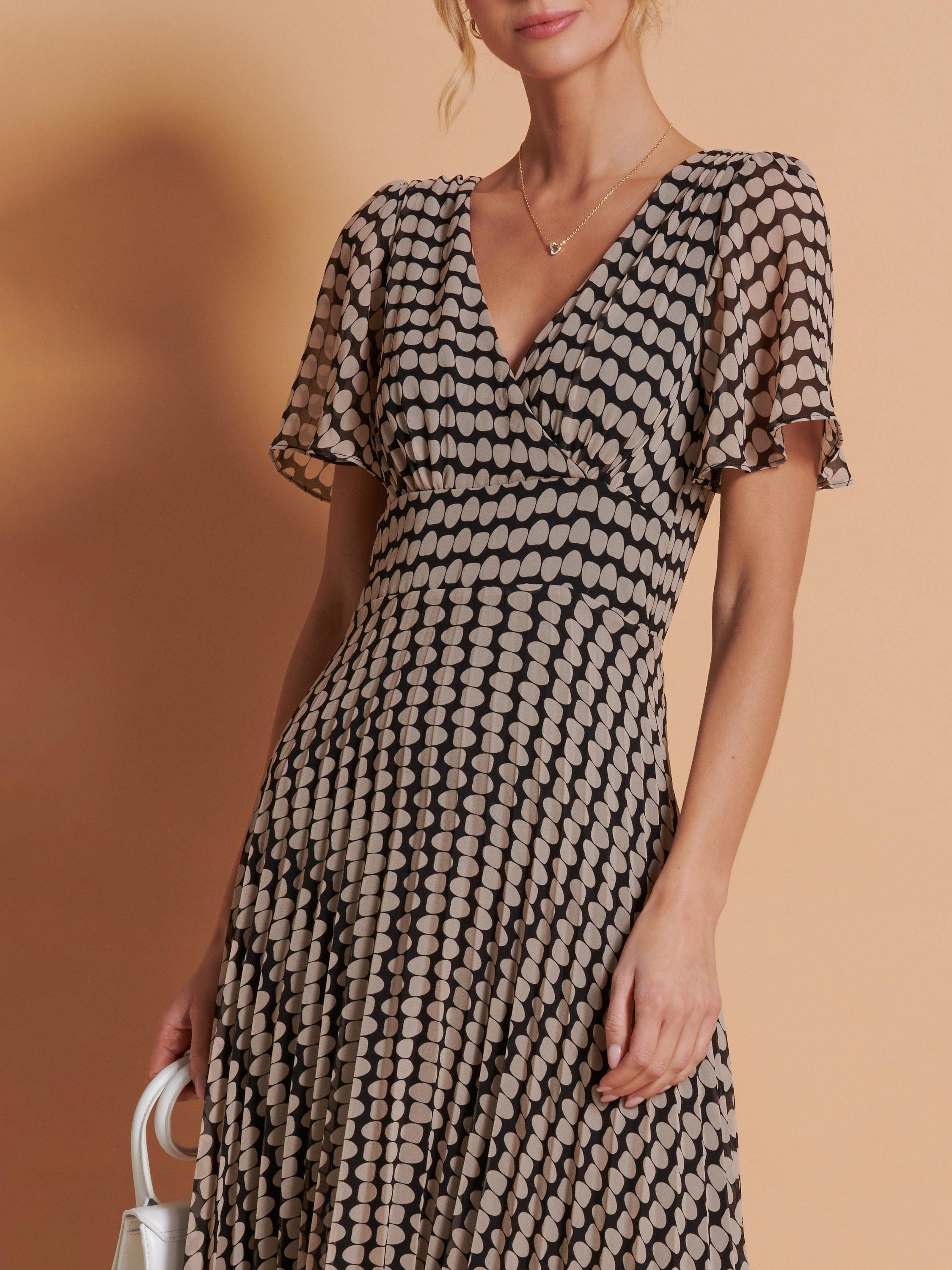 Product image 4 of 6, which shows Jolie Moi Geometric Print Chiffon Midi Dress, Stone/Black, 10
