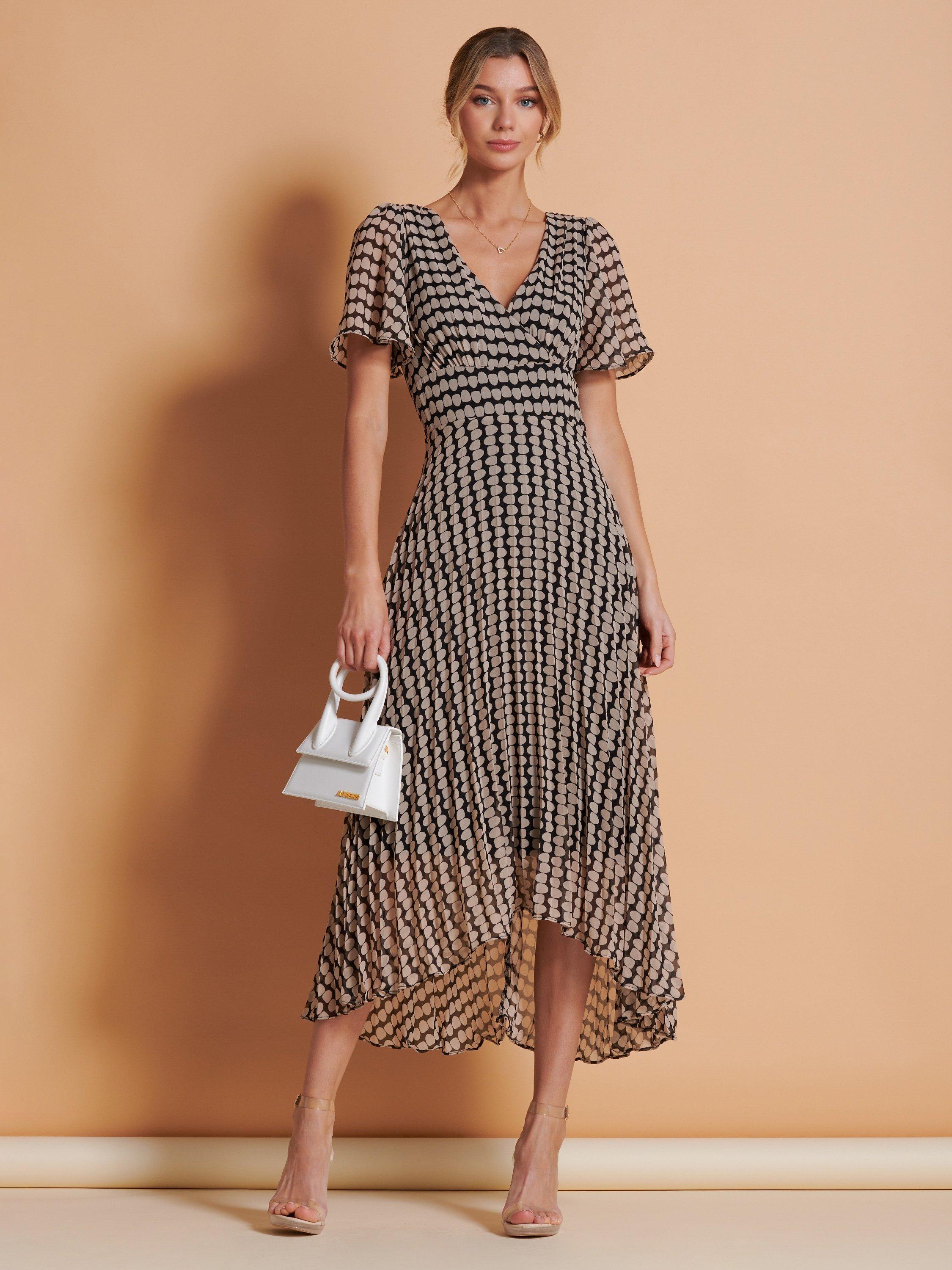 Product image 6 of 6, which shows Jolie Moi Geometric Print Chiffon Midi Dress, Stone/Black, 10
