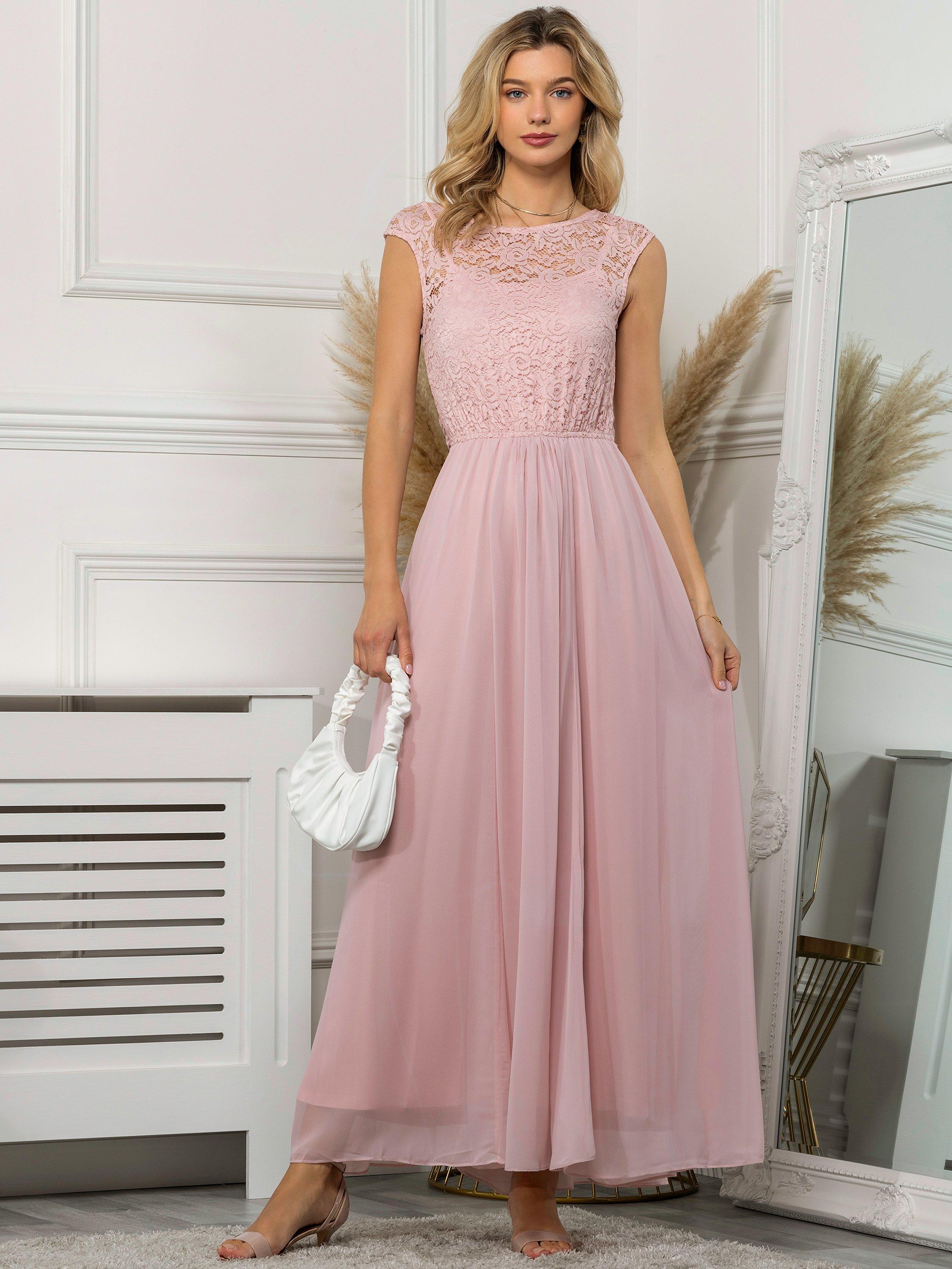 Jolie Moi Chiffon Lace Maxi Dress Light Pink