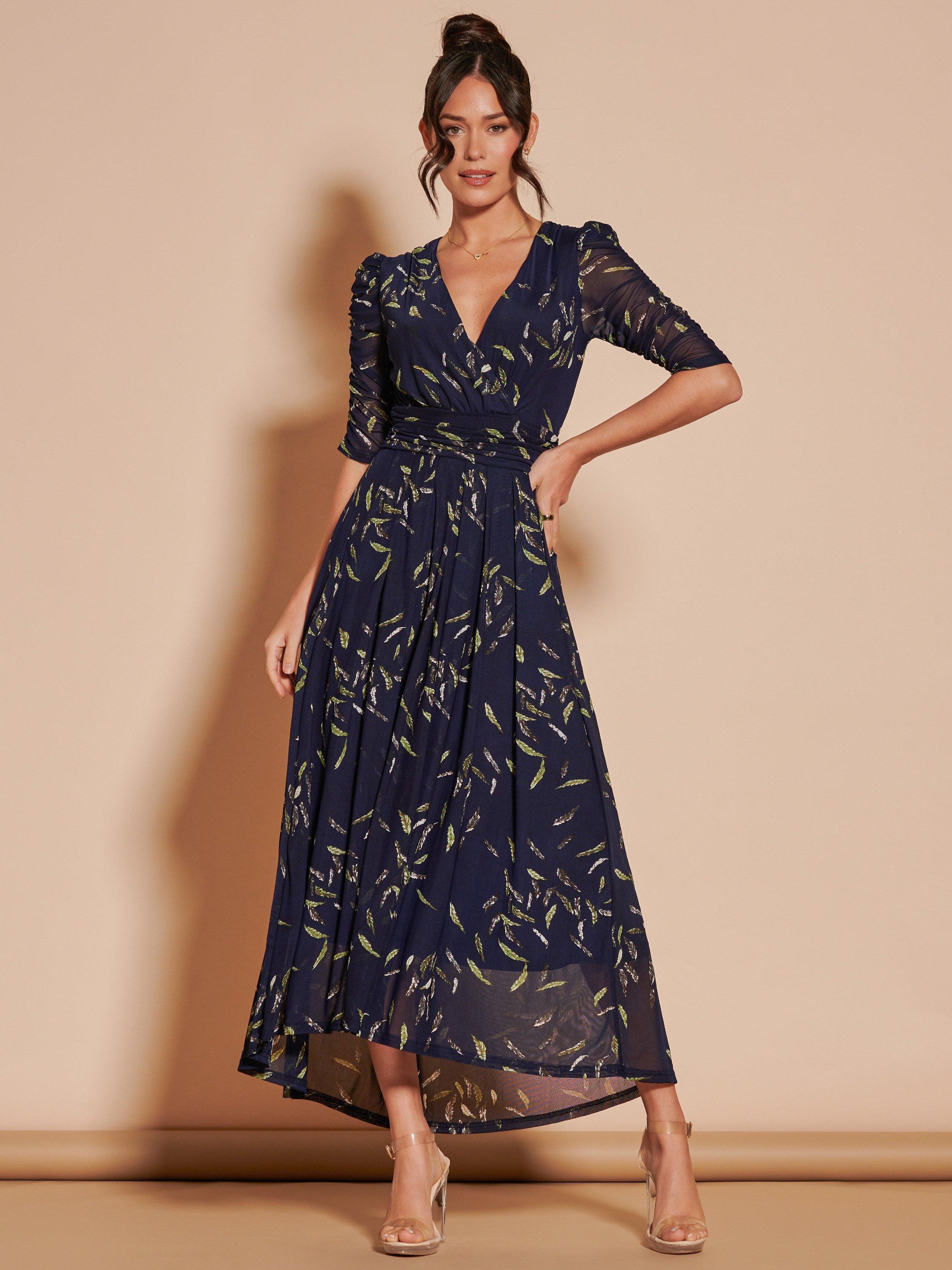 Jolie Moi Daliyah Mesh Maxi Dress, Navy Leafy
