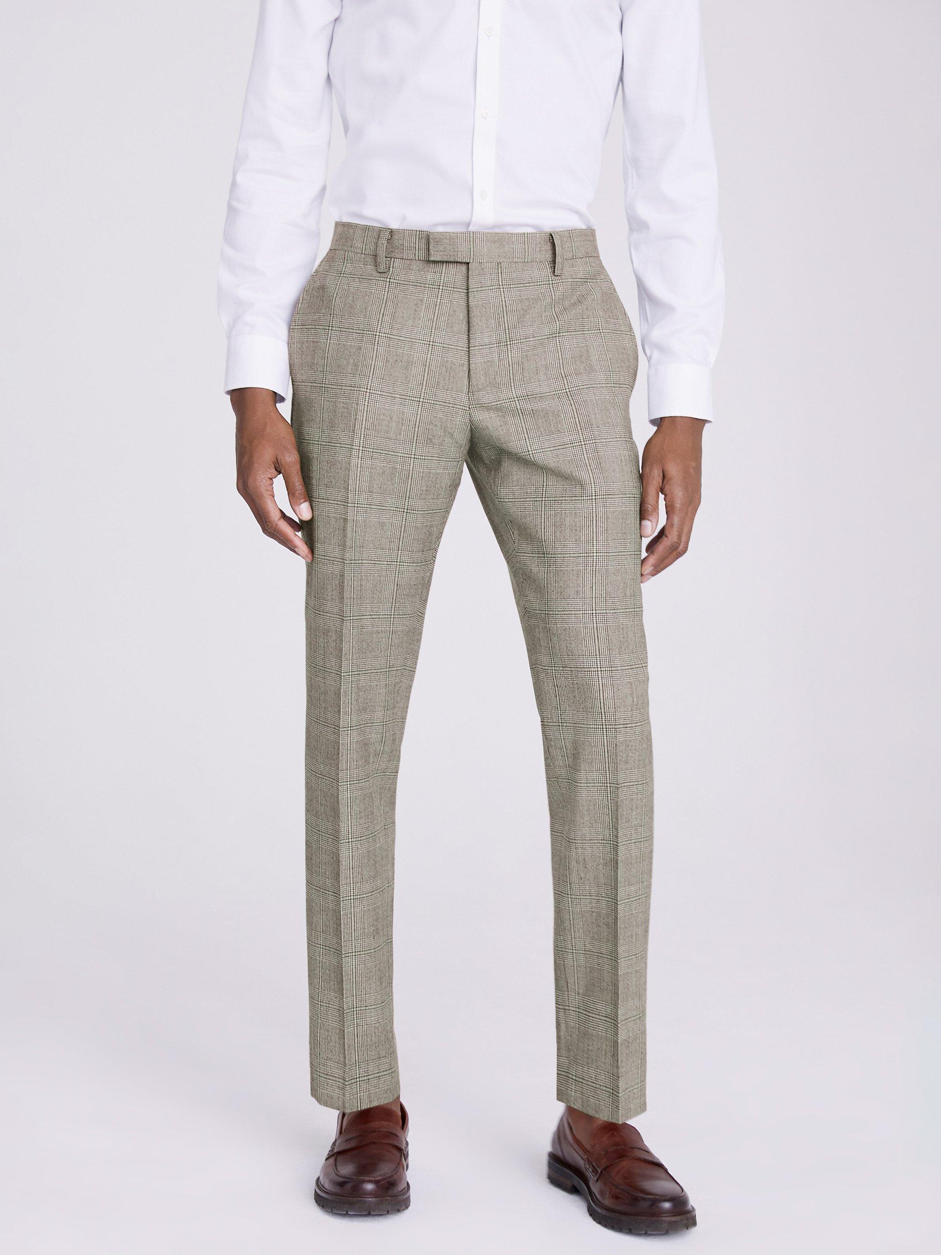Moss Tailored Fit Wool Blend Check Performance Suit Trousers, Beige