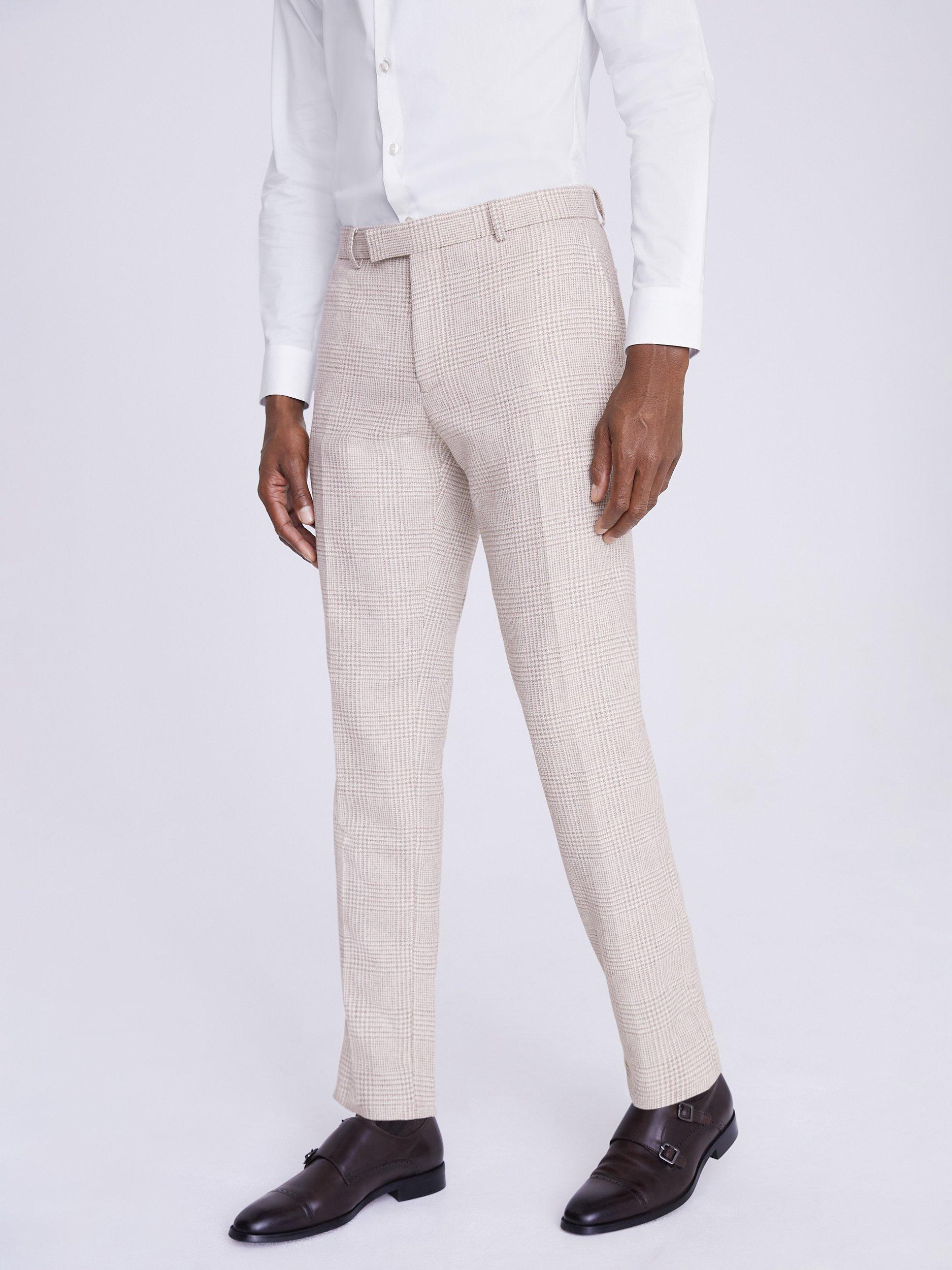 Moss Slim Fit Wool Blend Checked Suit Trousers, Off White