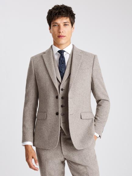Moss Slim Fit Wool Blend Donegal Tweed Suit Jacket, Stone