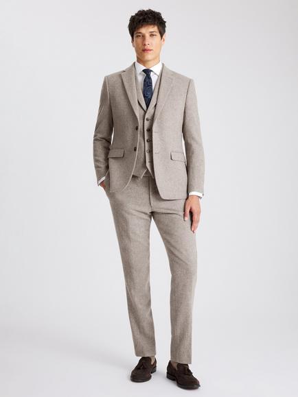 Moss Slim Fit Wool Blend Donegal Tweed Suit Jacket - view 2, Stone