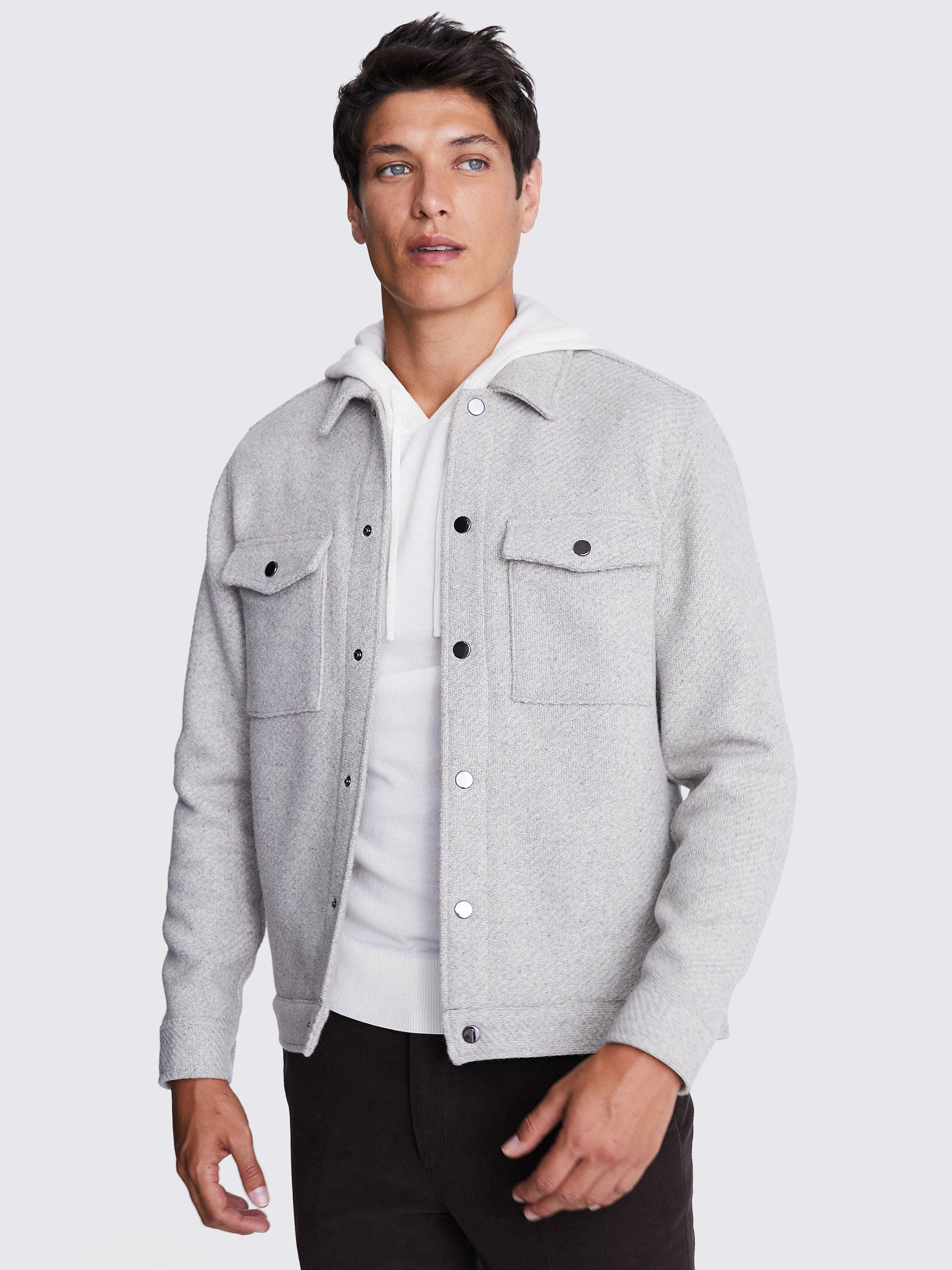 Moss Structured Wool Blend Jacket Light Grey