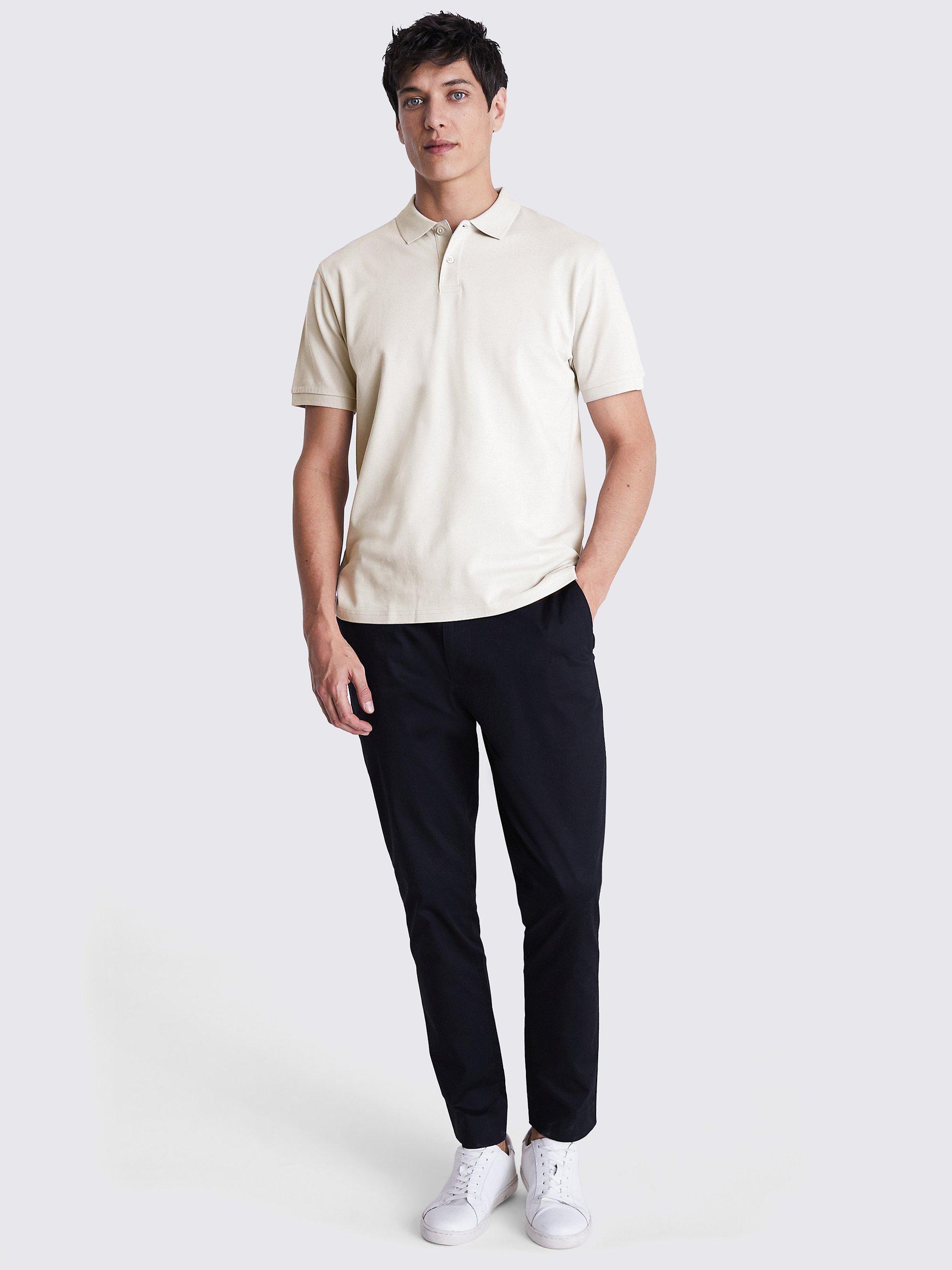 Product image 2 of 5, which shows Moss Pique Short Sleeve Polo Shirt, Ivory, S