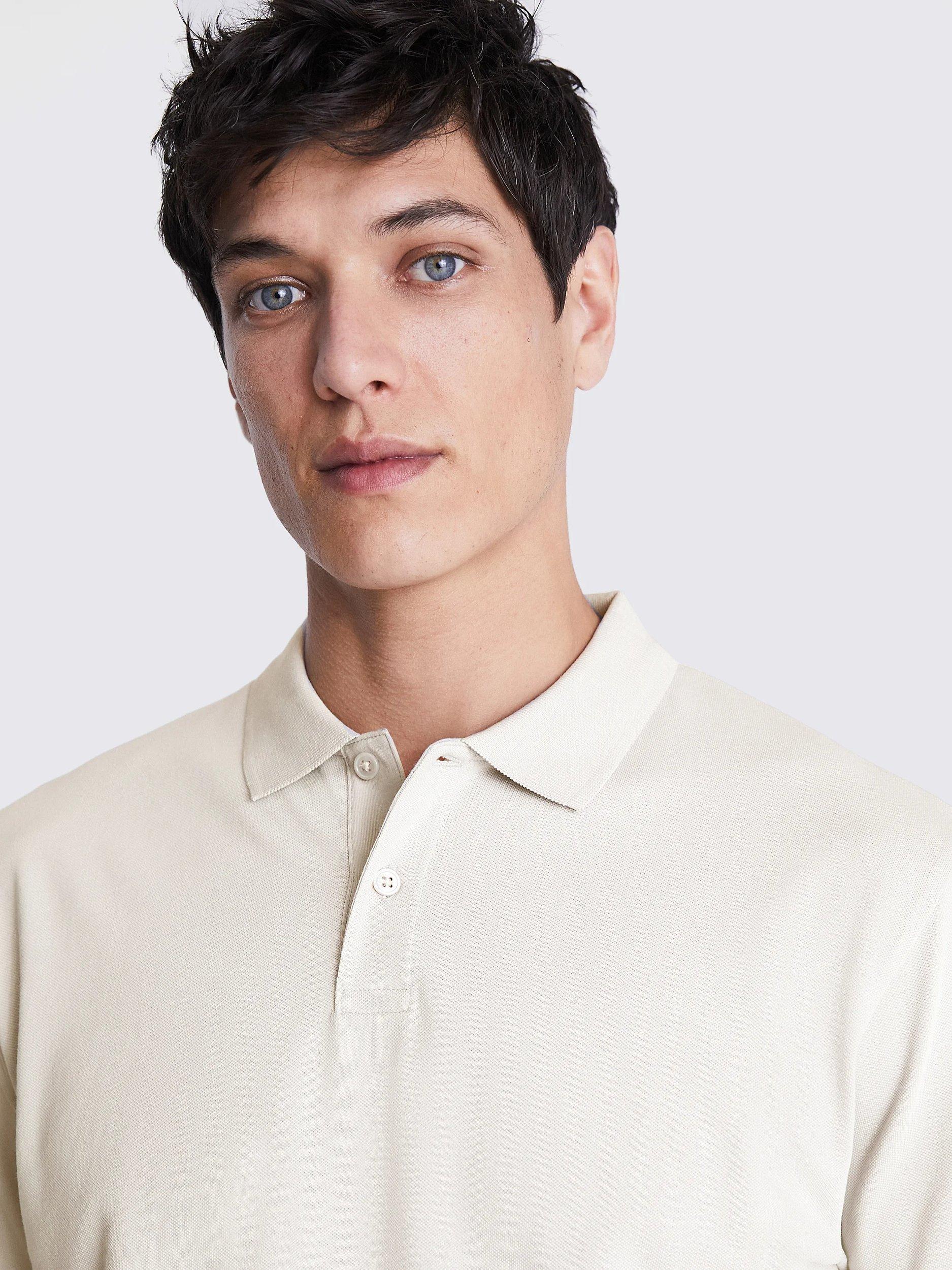 Product image 3 of 5, which shows Moss Pique Short Sleeve Polo Shirt, Ivory, S
