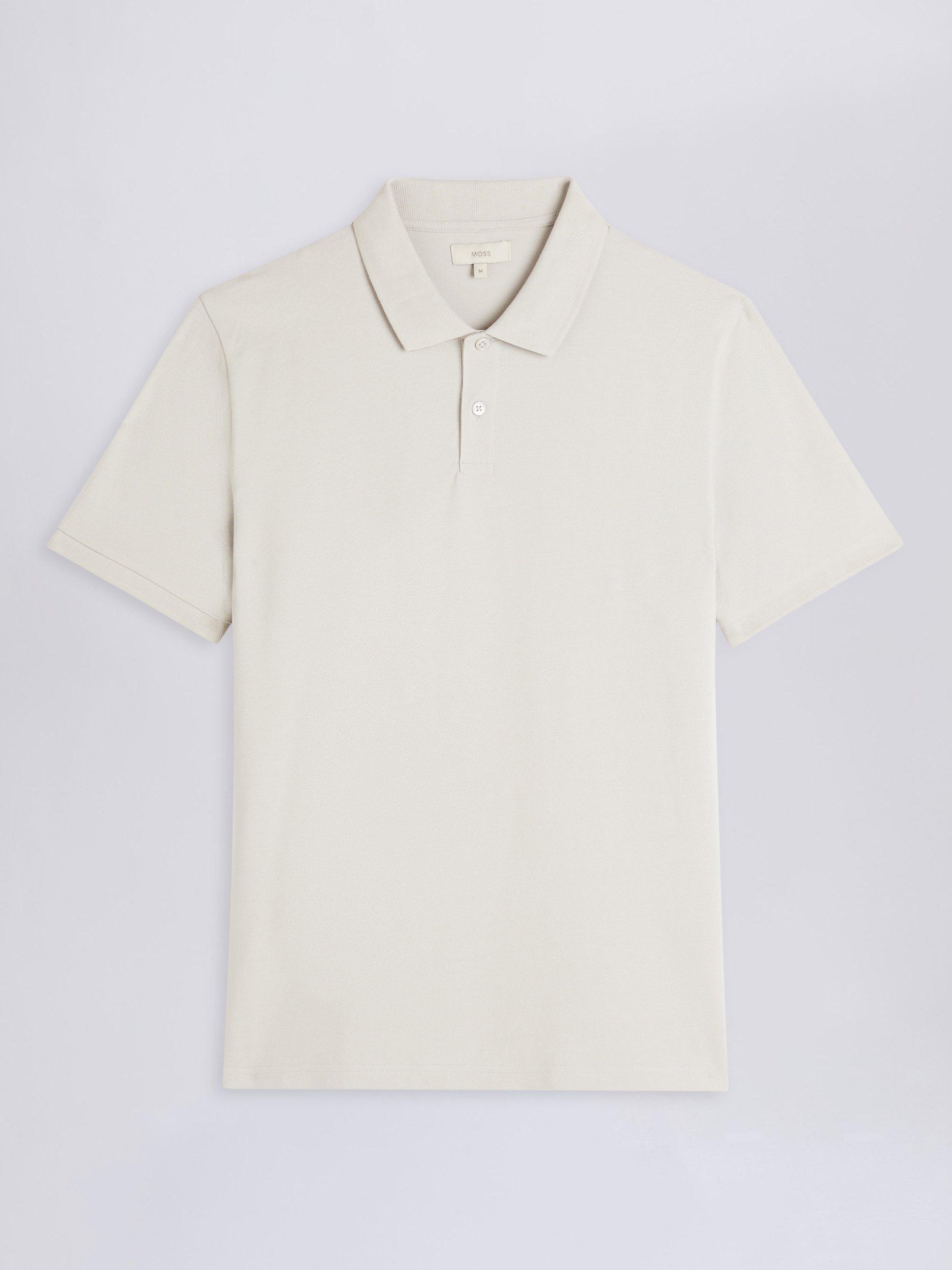 Product image 4 of 5, which shows Moss Pique Short Sleeve Polo Shirt, Ivory, S