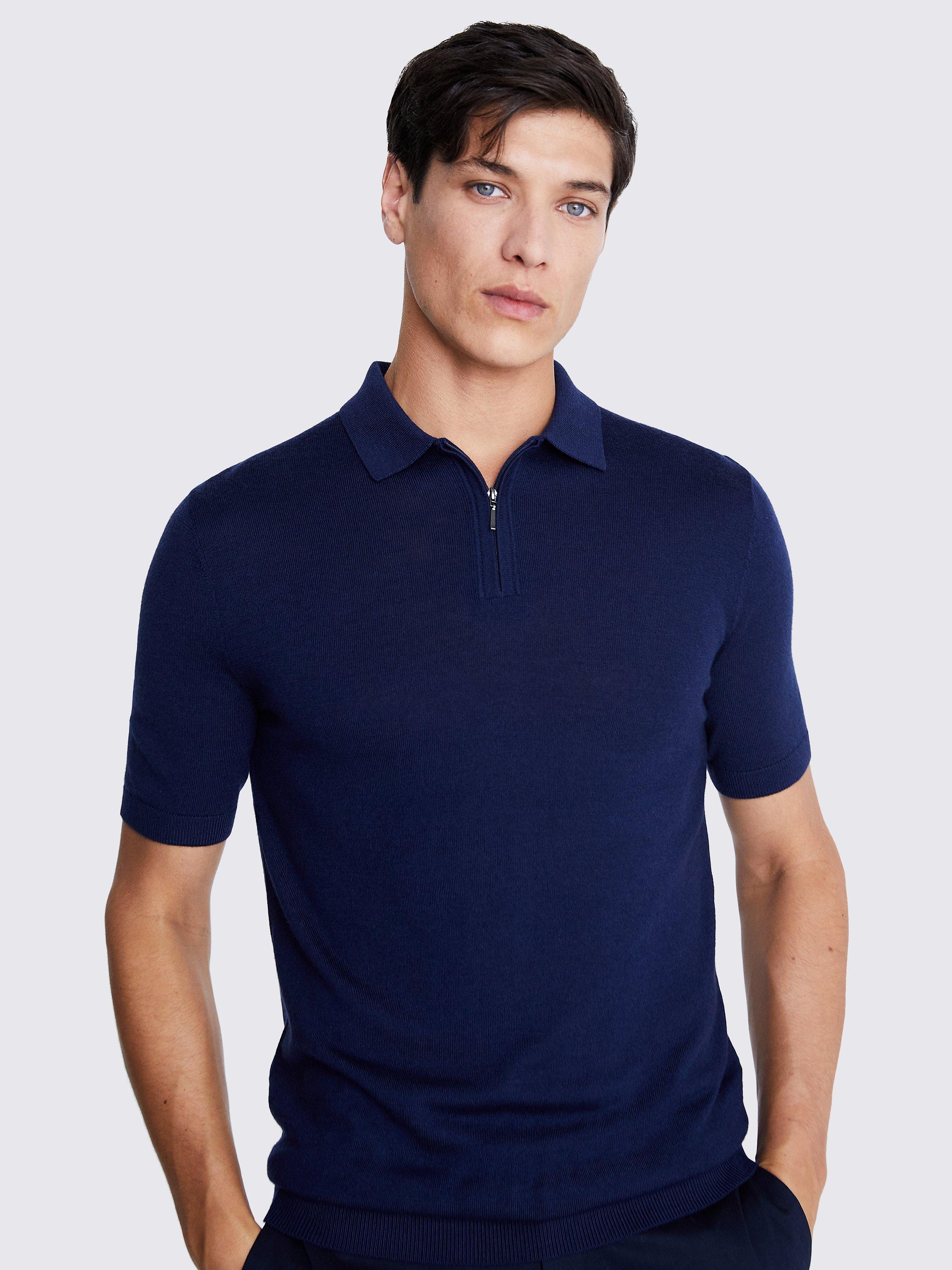 Moss Merino Blend Quarter Zip Polo Shirt, Iris