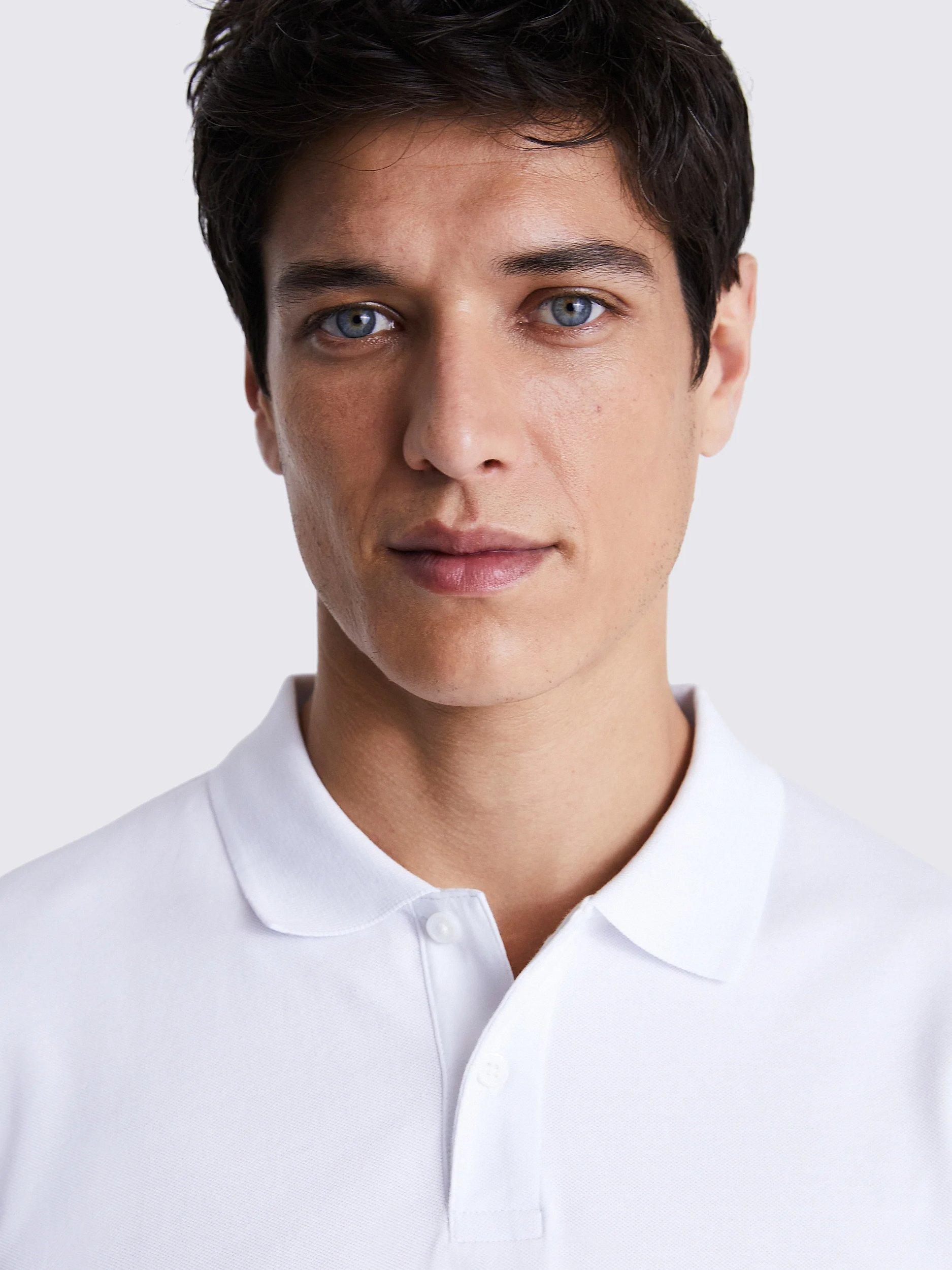 Product image 3 of 6, which shows Moss Pique Short Sleeve Polo Shirt, White, S