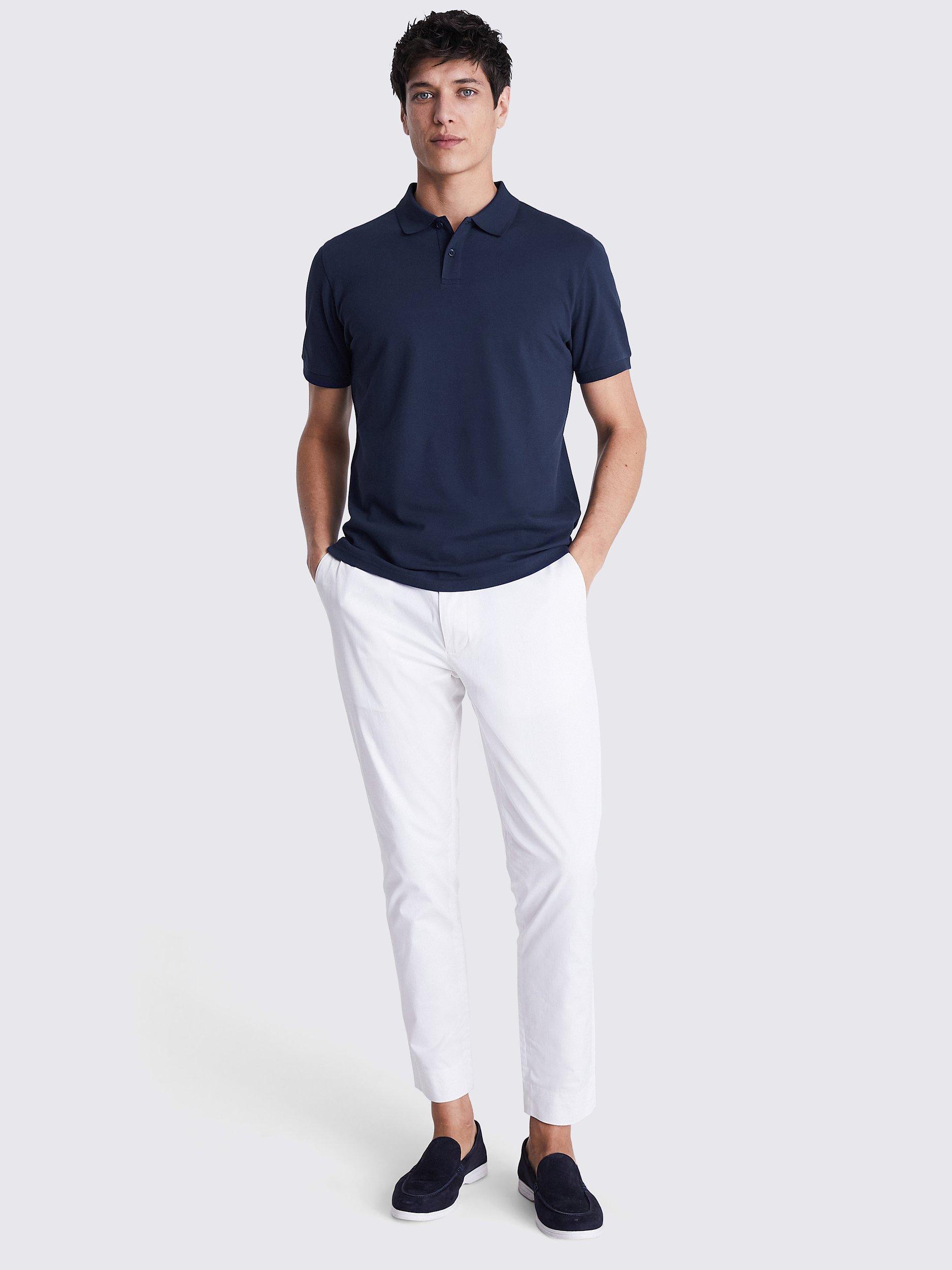 Product image 2 of 5, which shows Moss Pique Short Sleeve Polo Shirt, Navy, S