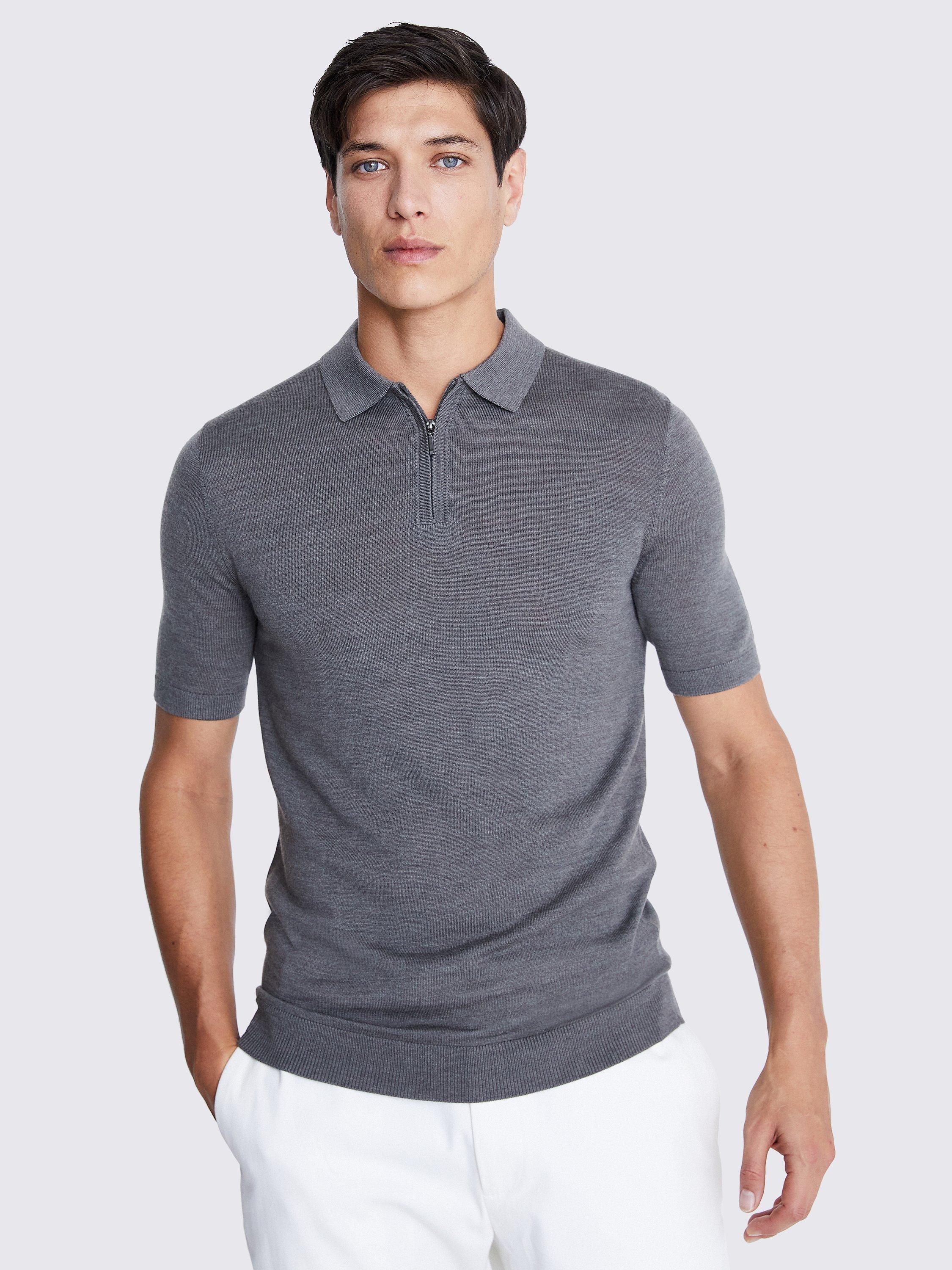 Moss Merino Blend Quarter Zip Polo Shirt, Khaki