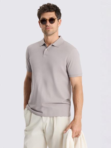 Moss Pique Short Sleeve Polo Shirt, Granite