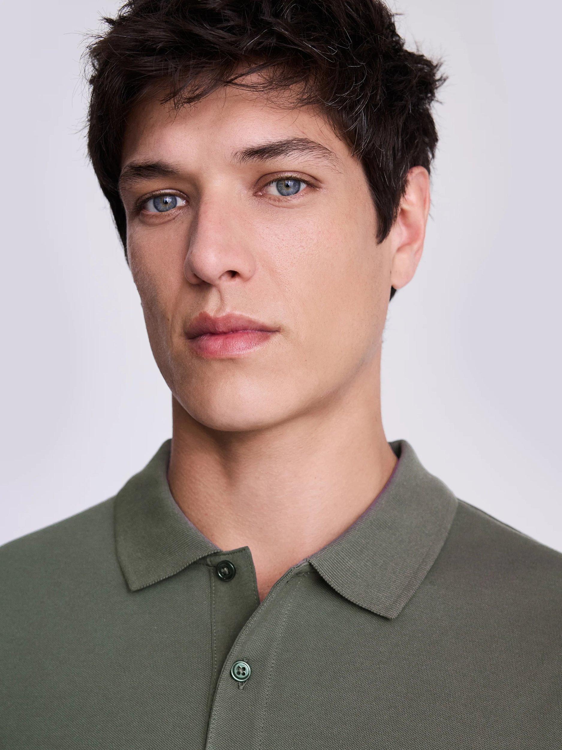 Product image 3 of 5, which shows Moss Pique Short Sleeve Polo Shirt, Khaki, S