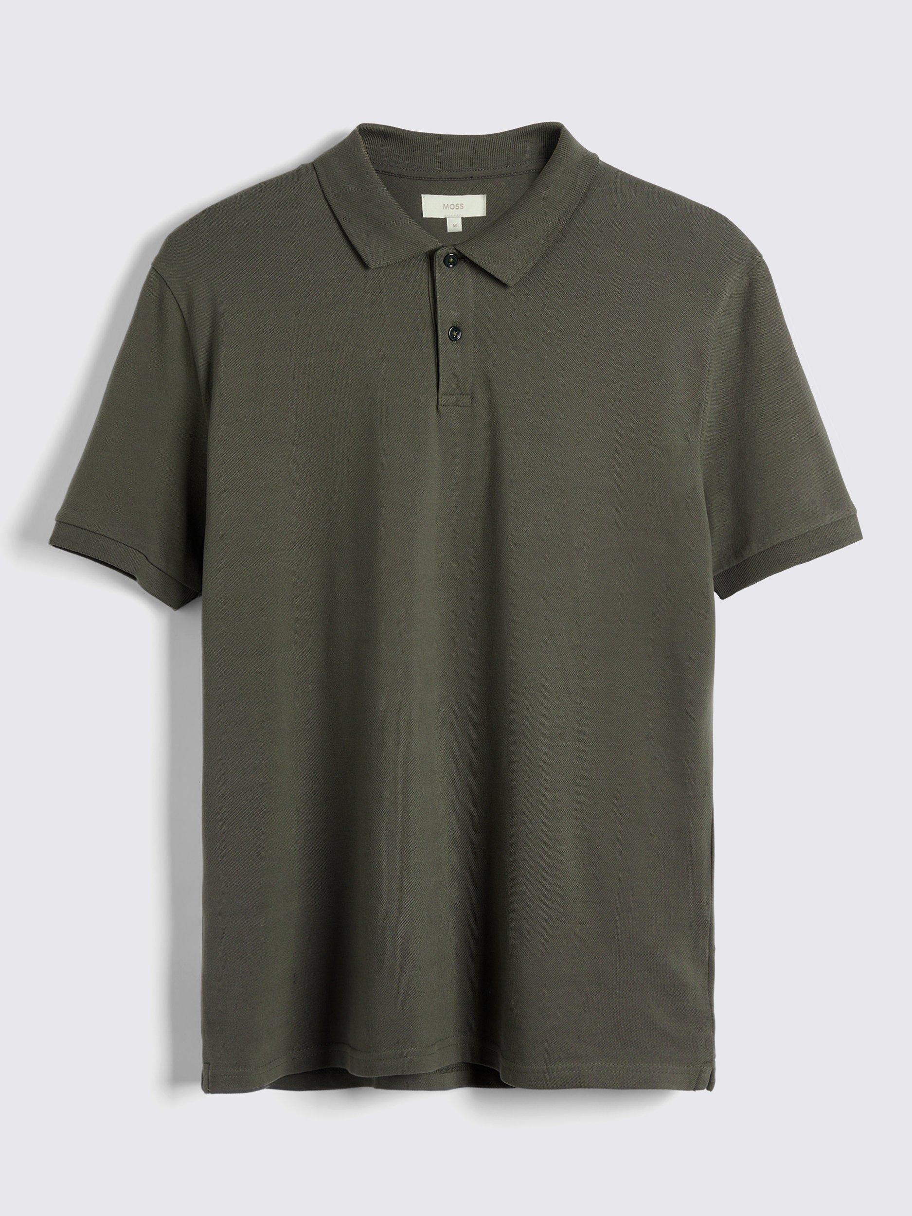 Product image 4 of 5, which shows Moss Pique Short Sleeve Polo Shirt, Khaki, S