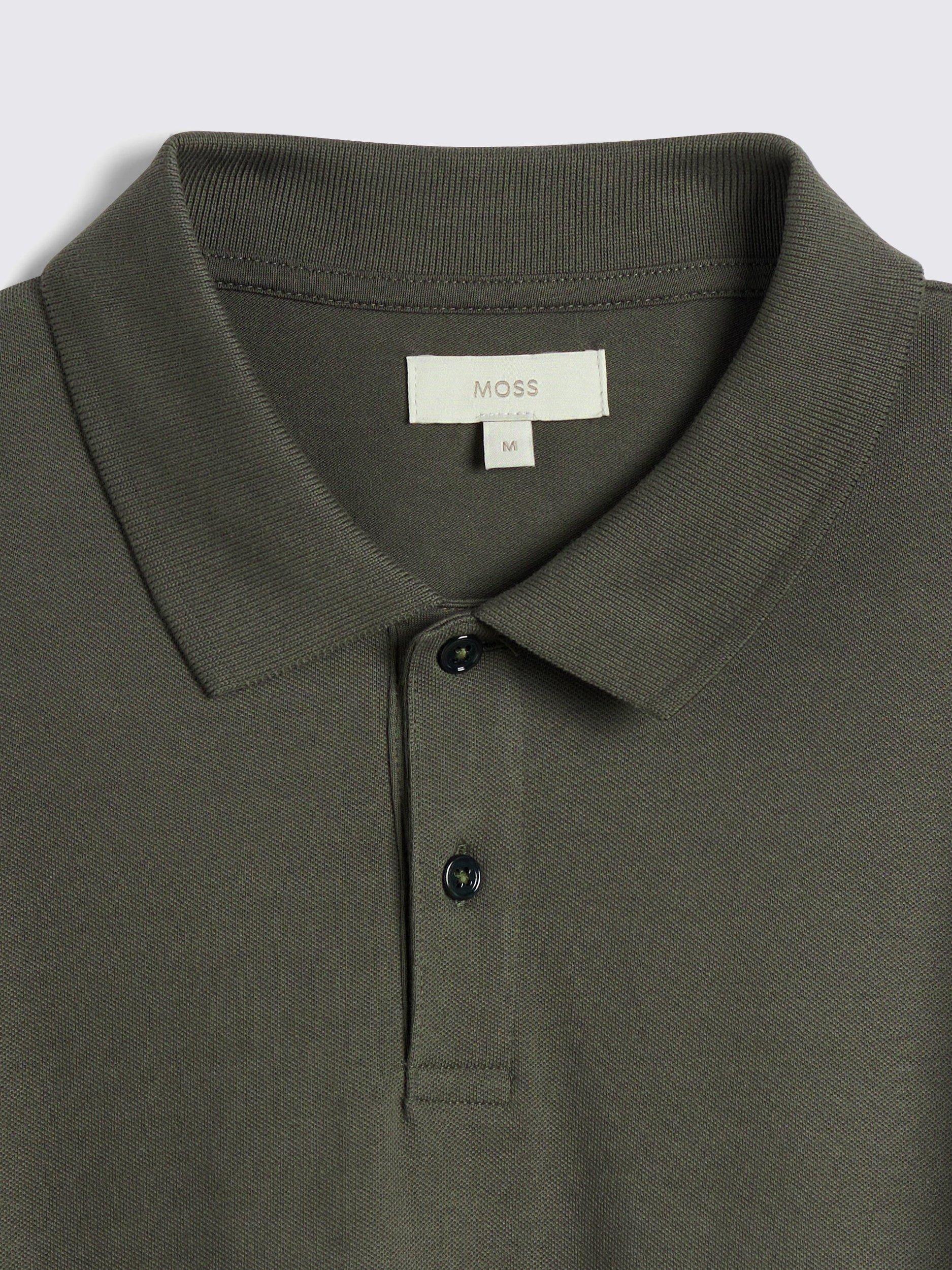 Product image 5 of 5, which shows Moss Pique Short Sleeve Polo Shirt, Khaki, S