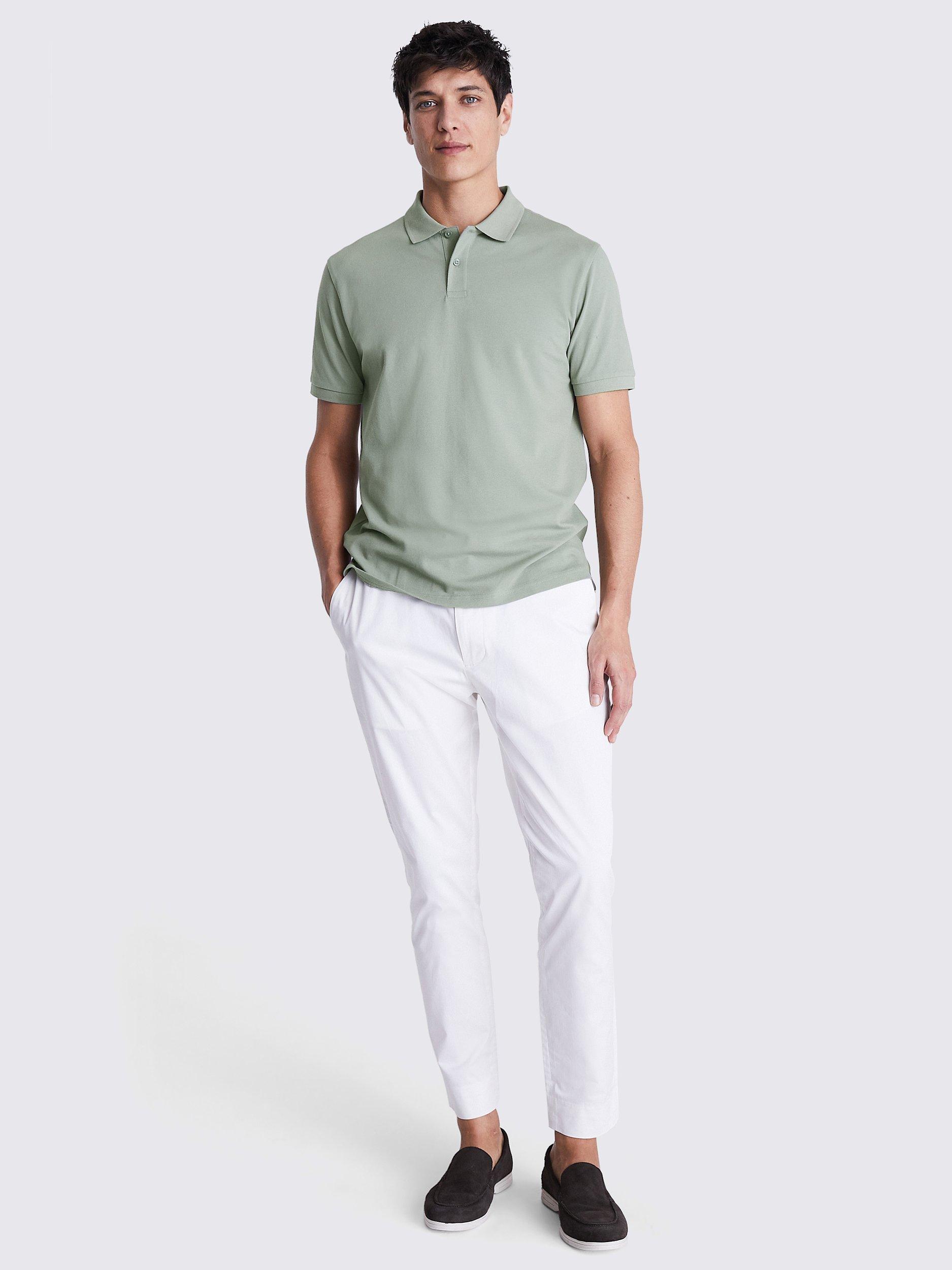 Product image 2 of 5, which shows Moss Pique Short Sleeve Polo Shirt, Sage, S