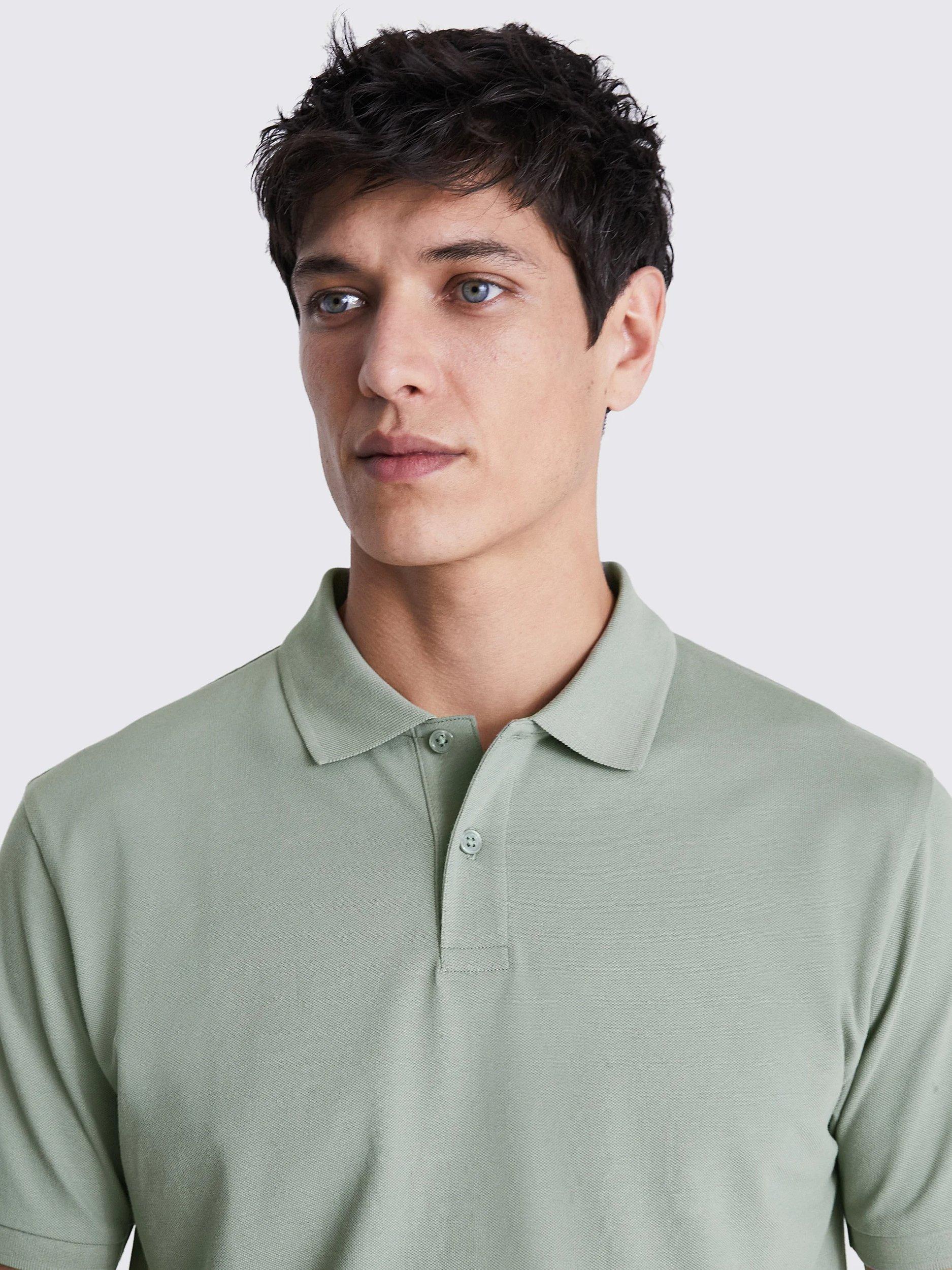 Product image 3 of 5, which shows Moss Pique Short Sleeve Polo Shirt, Sage, S