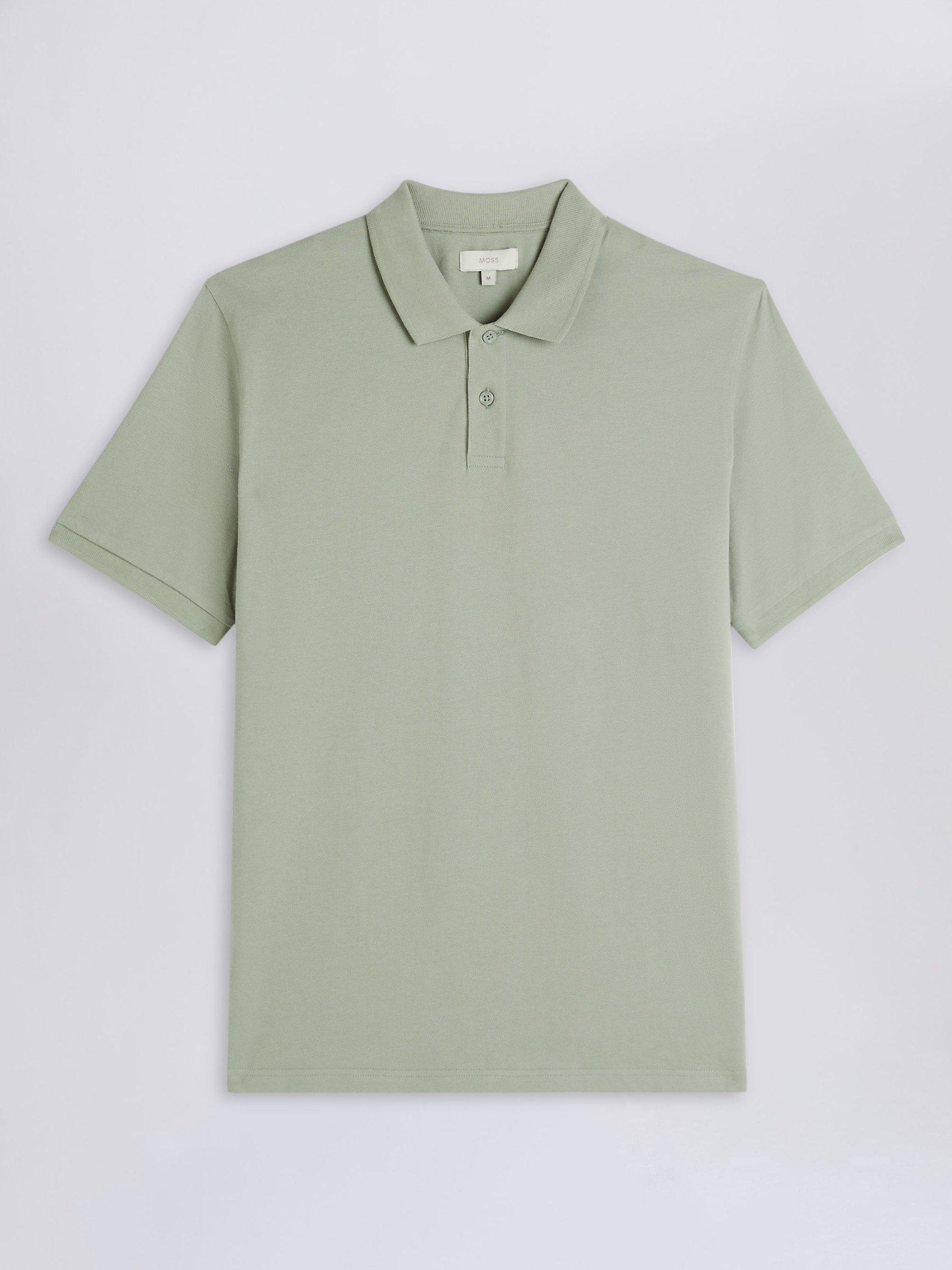Product image 4 of 5, which shows Moss Pique Short Sleeve Polo Shirt, Sage, S