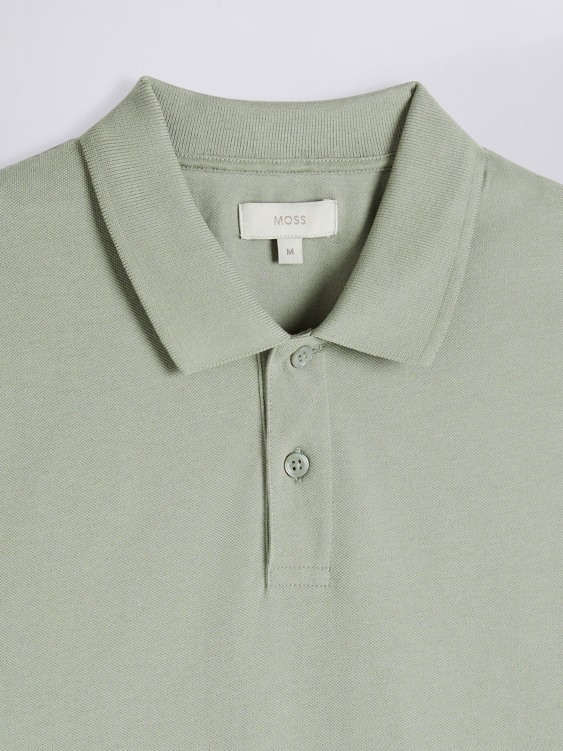 Product image 5 of 5, which shows Moss Pique Short Sleeve Polo Shirt, Sage, S