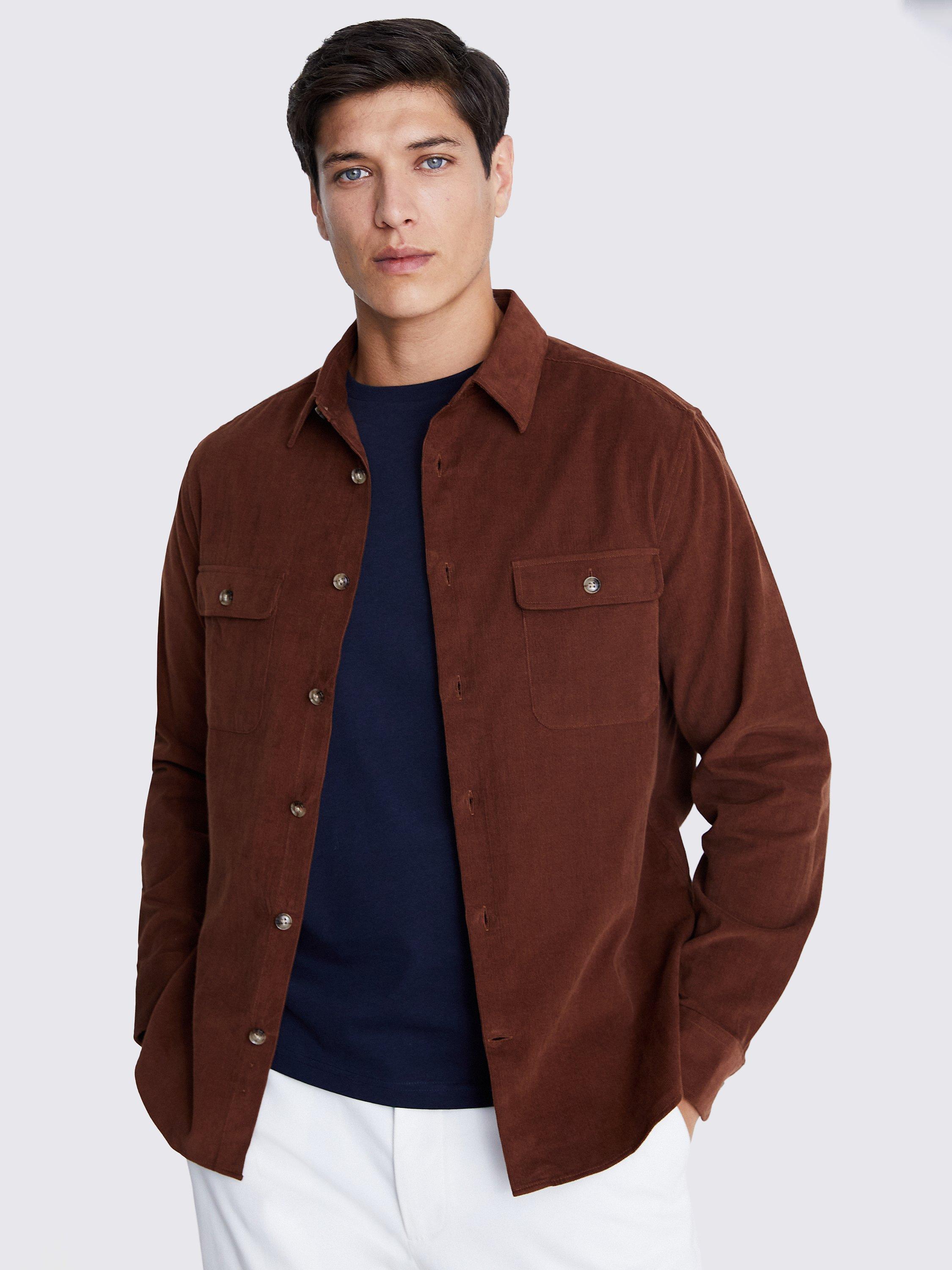 Moss Cotton Corduroy Overshirt, Tobacco