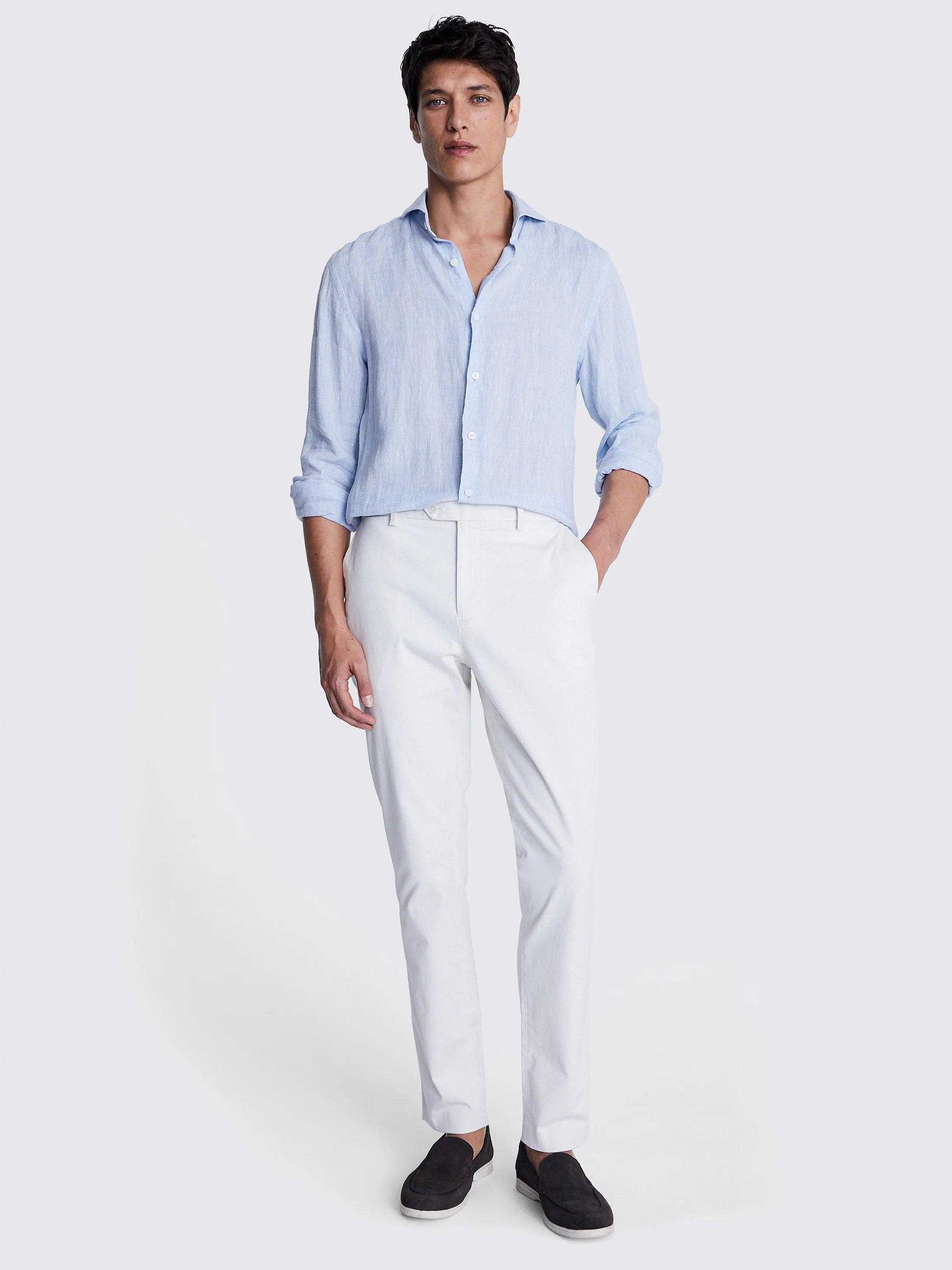 Product image 2 of 5, which shows Moss Tailored Fit Linen Long Sleeve Shirt, Blue, S