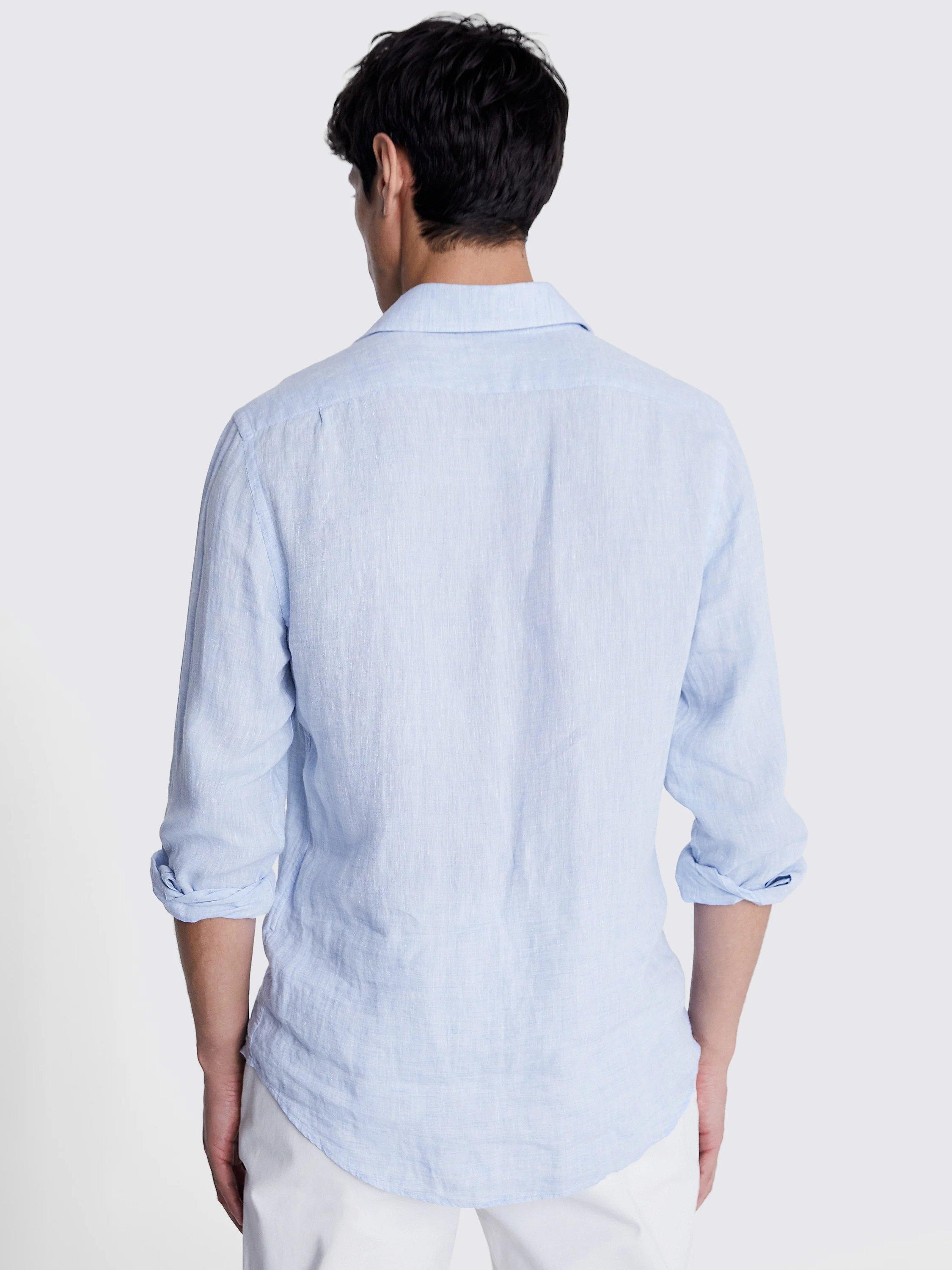Product image 3 of 5, which shows Moss Tailored Fit Linen Long Sleeve Shirt, Blue, S