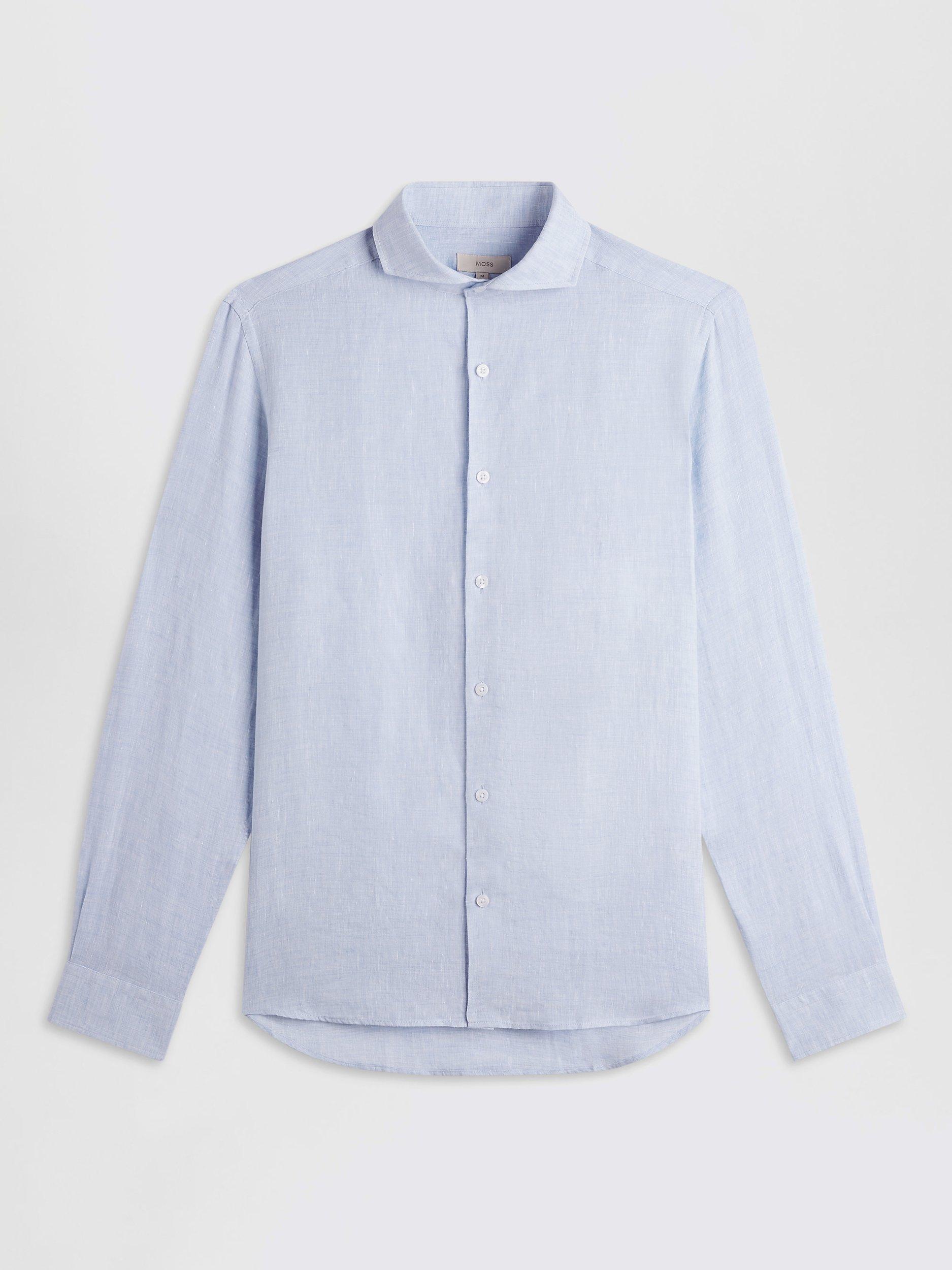 Product image 5 of 5, which shows Moss Tailored Fit Linen Long Sleeve Shirt, Blue, S