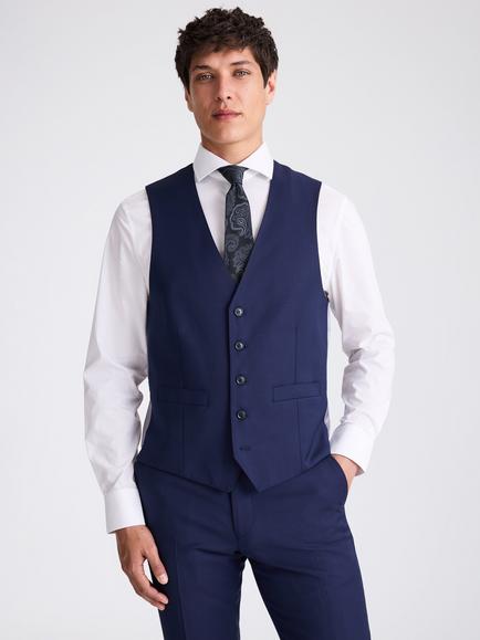 Moss Tailored Fit Twill Suit Waistcoat, Navy