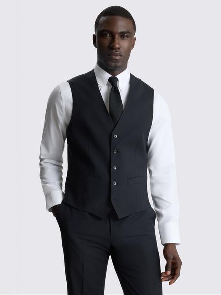 Moss Tailored Fit Wool Blend Performance Suit Waistcoat, Black