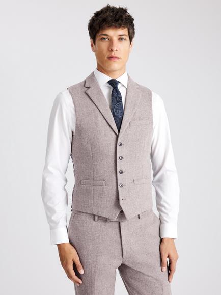 Moss Slim Fit Wool Blend Donegal Tweed Suit Waistcoat, Stone