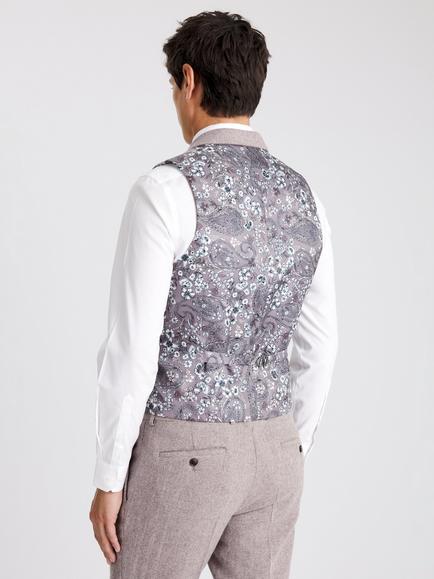 Moss Slim Fit Wool Blend Donegal Tweed Suit Waistcoat - view 2, Stone