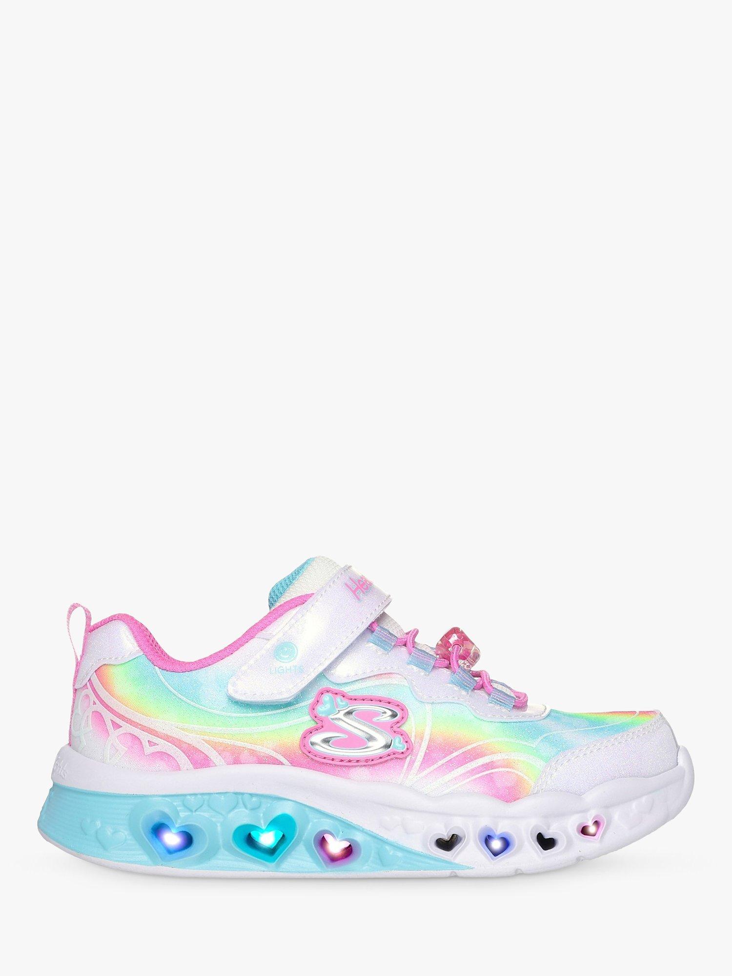 Skechers Kids' Flutter Heart Lights Groovy Swirl Light Up Trainers, White/Multi