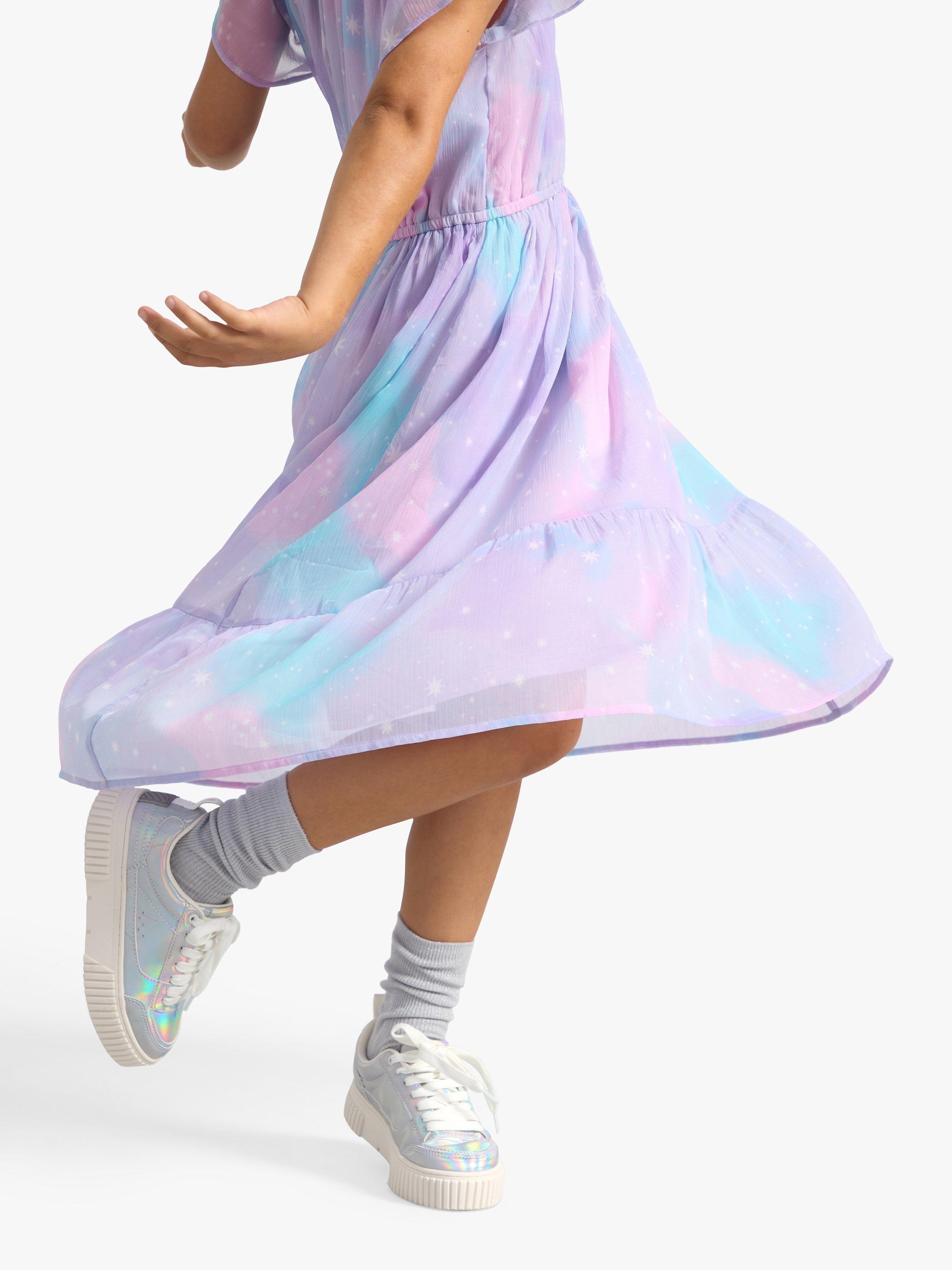 Product image 2 of 2, which shows Lindex Kids' Chiffon Star Print Floaty Dress, Light Lilac, 18-24 months