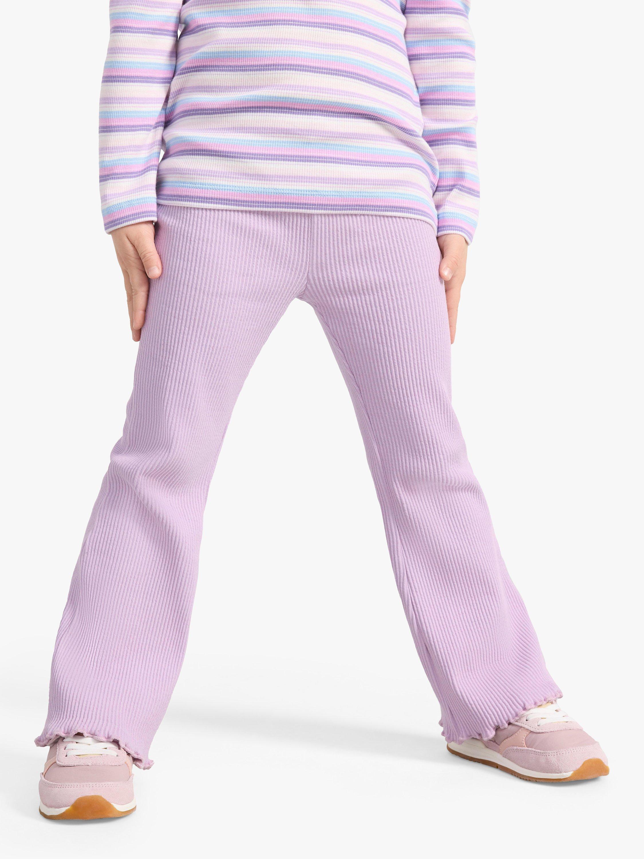 Lindex Kids' Organic Cotton Blend Flare Rib Frill Leggings, Light Lilac
