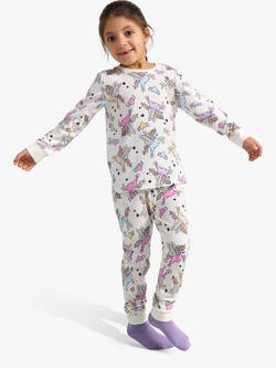 Lindex Kids' Unicorn Print Pyjamas, Light Dusty White, Light Dusty White