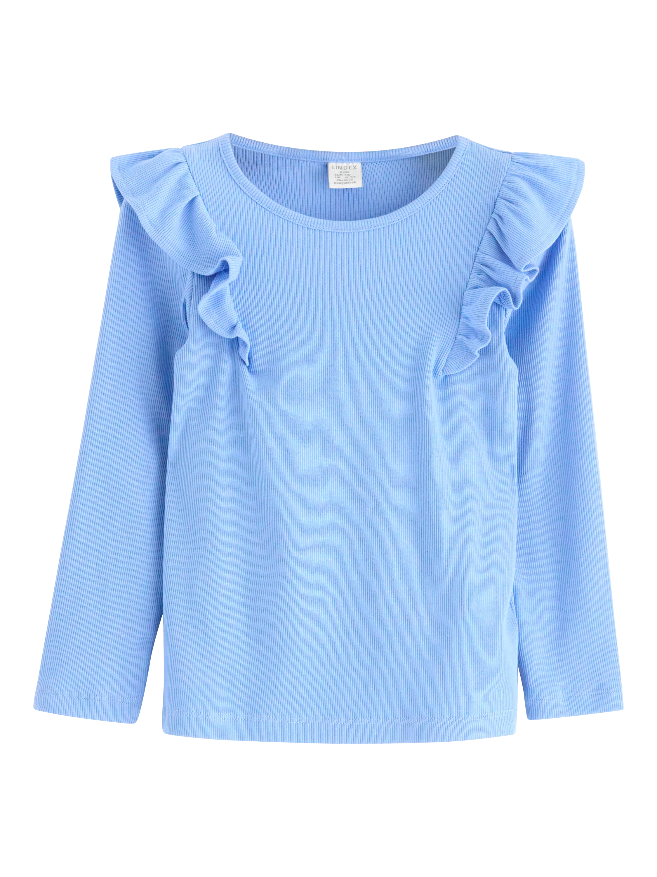 Lindex Kids' Organic Cotton Blend Solid Frill Detail Top, Light Blue