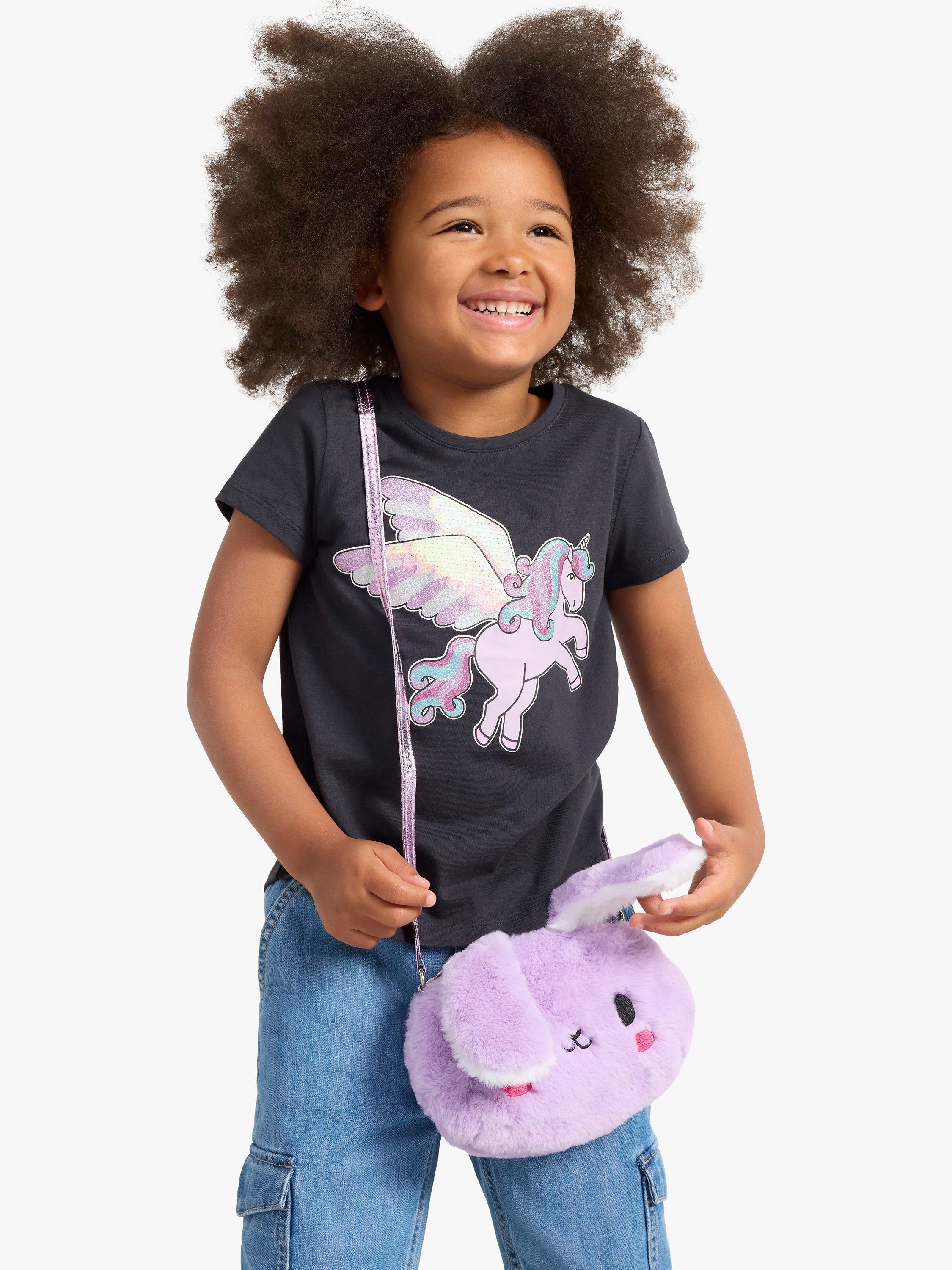 Lindex Kids' Unicorn Sequin Print Top, Off Black