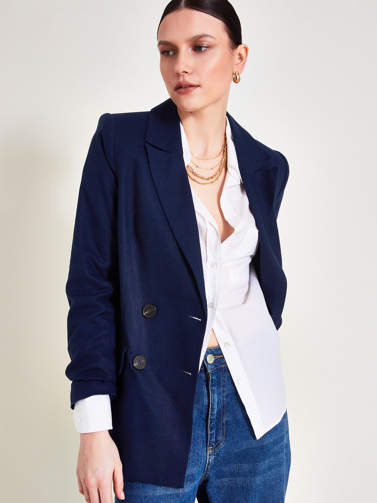 Monsoon Mabel Linen Blend Jacket Navy