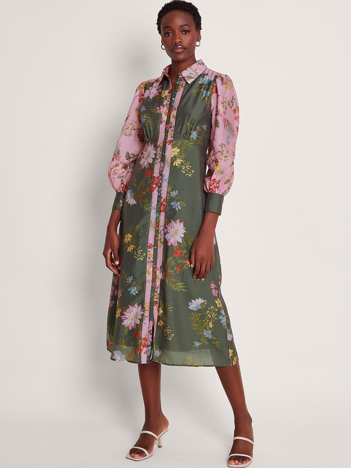 Monsoon Jaquetta Shirt Midi Dress, Olive