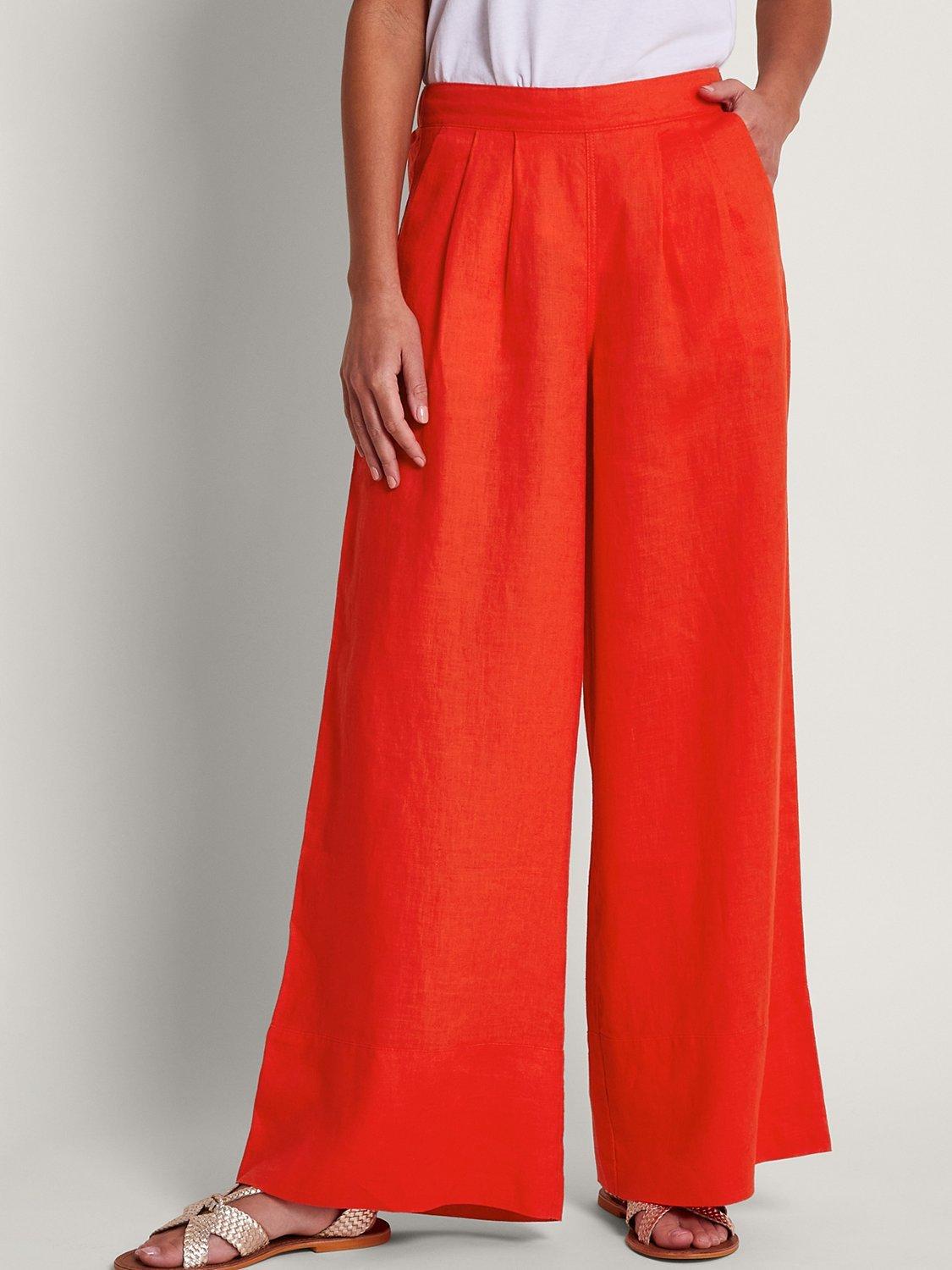 Monsoon Solene Linen Wide Leg Trousers, Orange