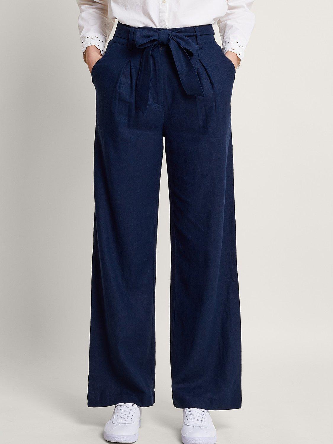 Monsoon Mabel Linen Blend Trousers Navy