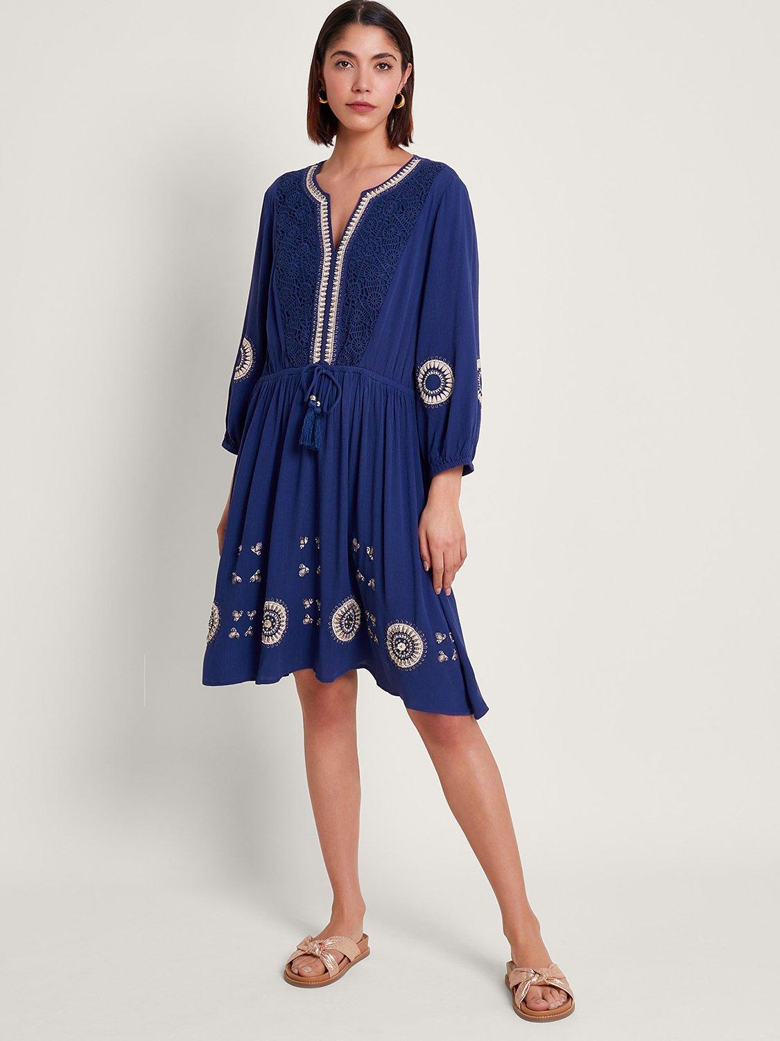 Monsoon Alani Crochet Kaftan, Navy