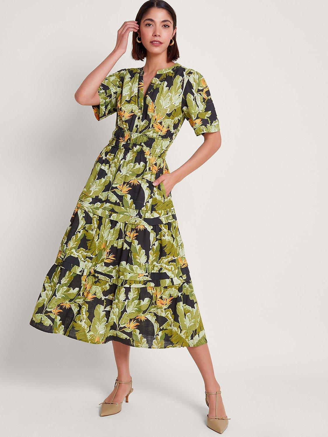 Monsoon Carmina Midi Floral Dress, Black/Multi