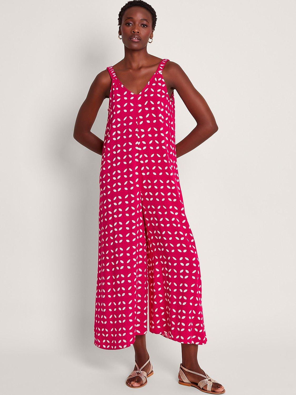 Monsoon Isla Petal Jumpsuit, Pink