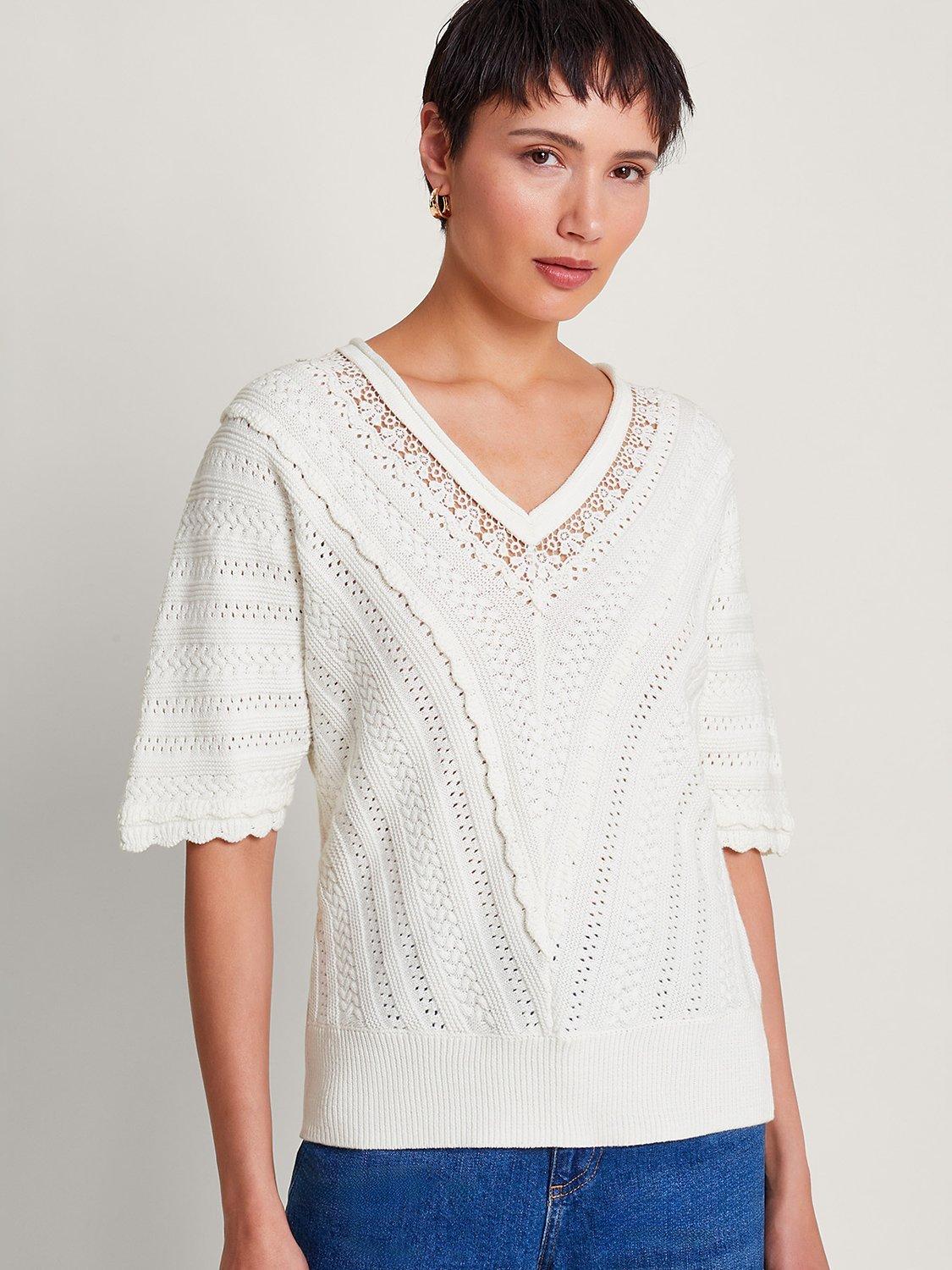 Monsoon Lulu Lace Jumper, Ivory