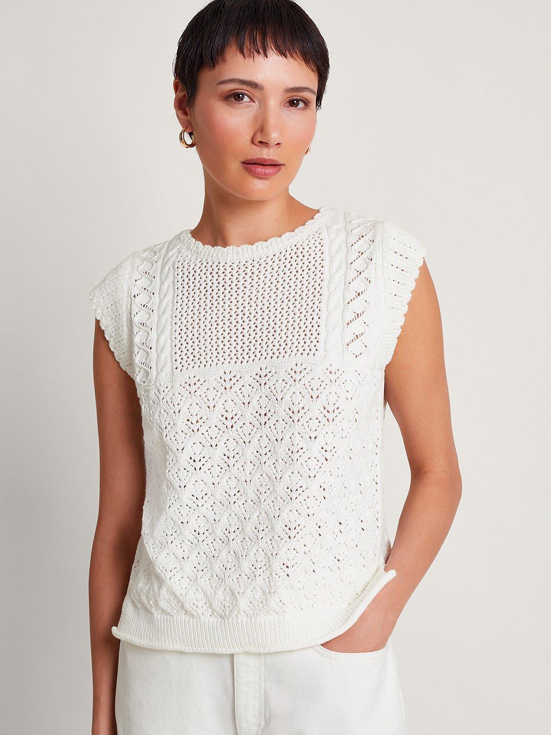 Monsoon Sofia Stitch Tank Top, Ivory