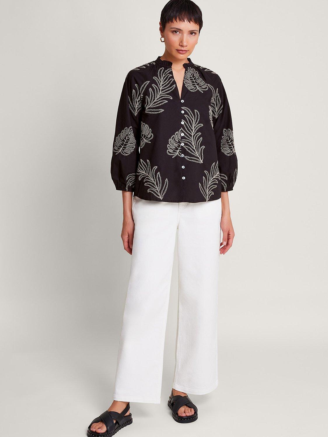Monsoon Raeni Leaf Print Blouse, Black