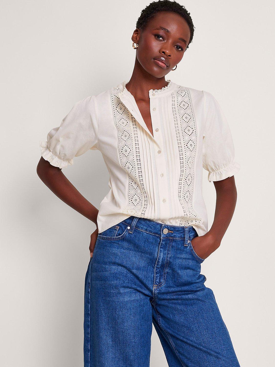 Monsoon Livvy Lace Trim Top, Ivory