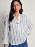 Monsoon Lea Linen Stripe Top, Blue